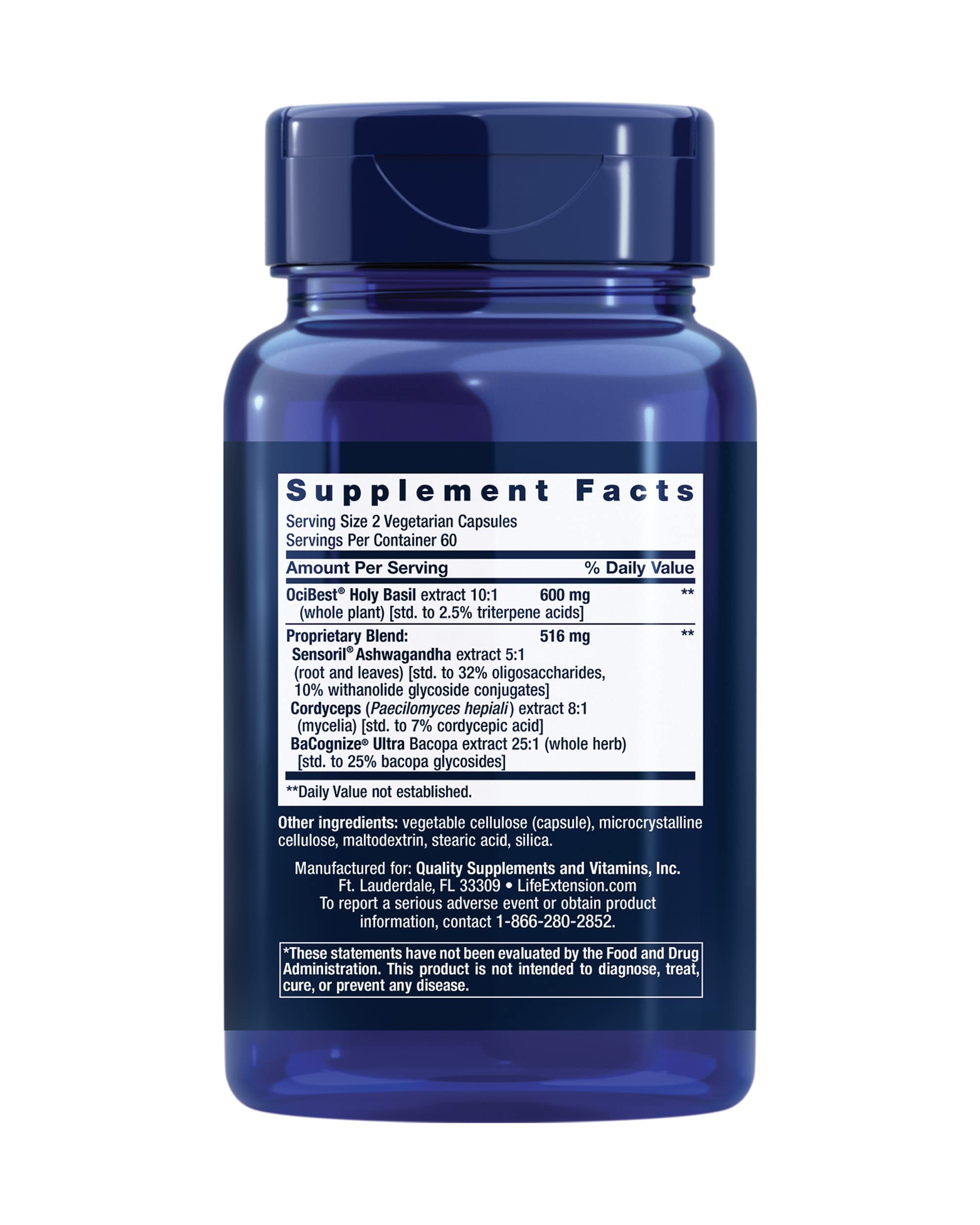 Life Extension Adrenal Energy: etiqueta de la botella para identificar ingredientes y pureza