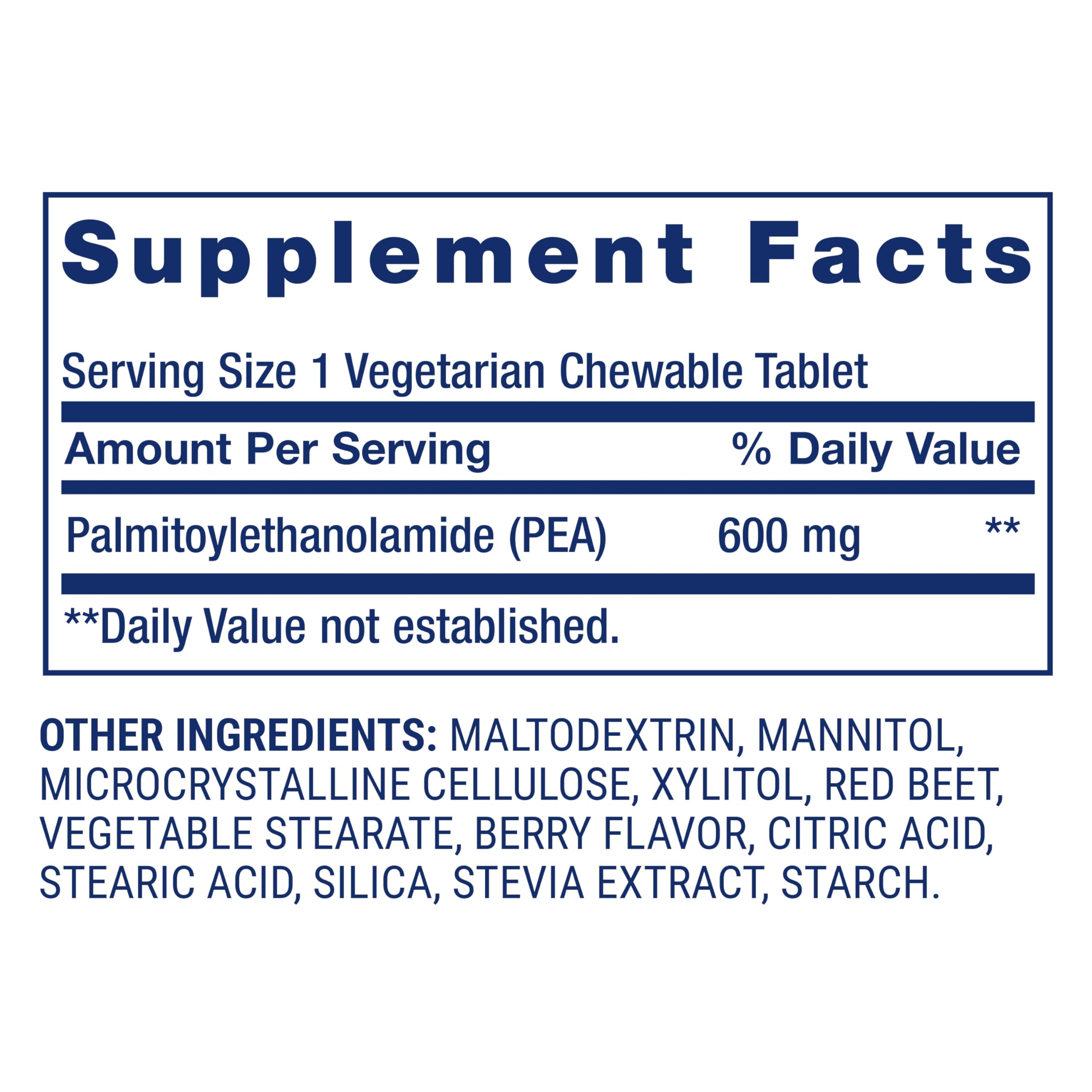 Life Extension palmitoiletanolamida: fórmula vegetariana y libre de gluten para uso diario.