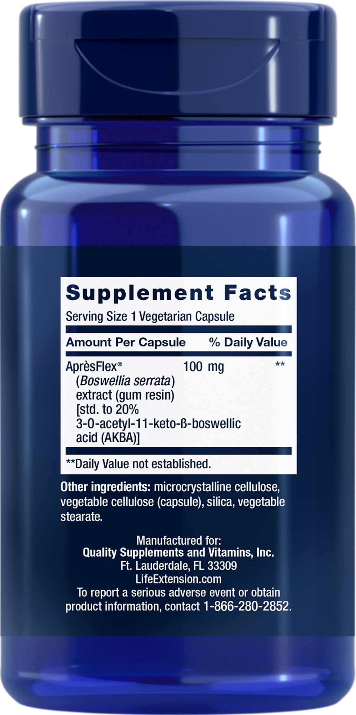 Life Extension AprèsFlex con boswellia en cápsulas, fórmula para uso cotidiano.