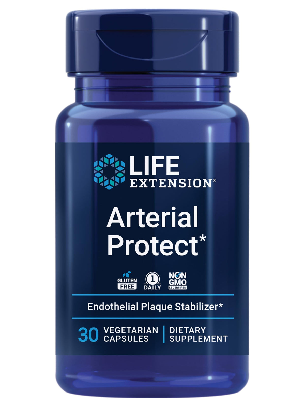 Life Extension Arterial Protect, botella de cápsulas para soporte arterial.
