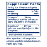 Life Extension Arterial Protect, etiqueta con centella asiática y Pycnogenol para salud arterial.