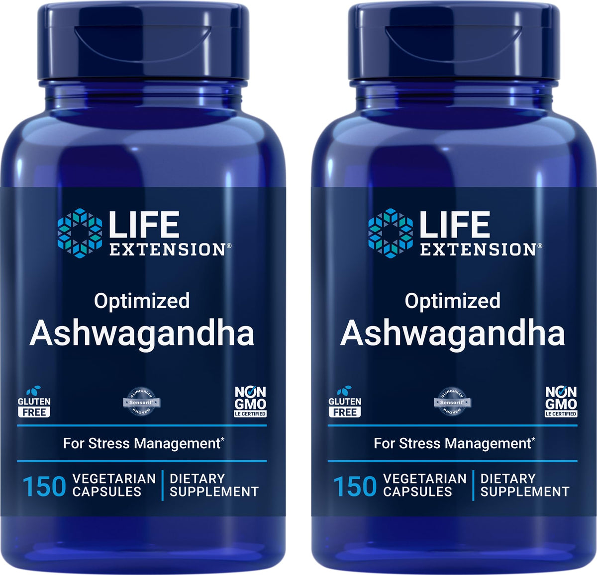 Botella Life Extension con Ashwagandha optimizada en cápsulas de 125 mg