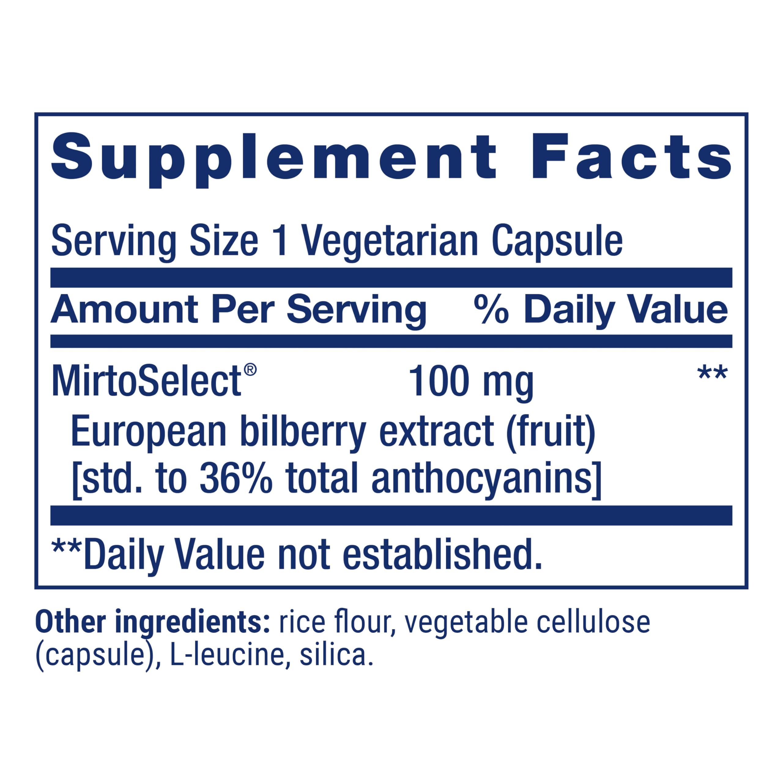 Etiqueta frontal Life Extension Bilberry Extract para reconocimiento rápido y cuidado visual.