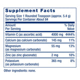 Life Extension Buffered Vitamin C Powder en etiqueta, libre de gluten y apto vegetariano.