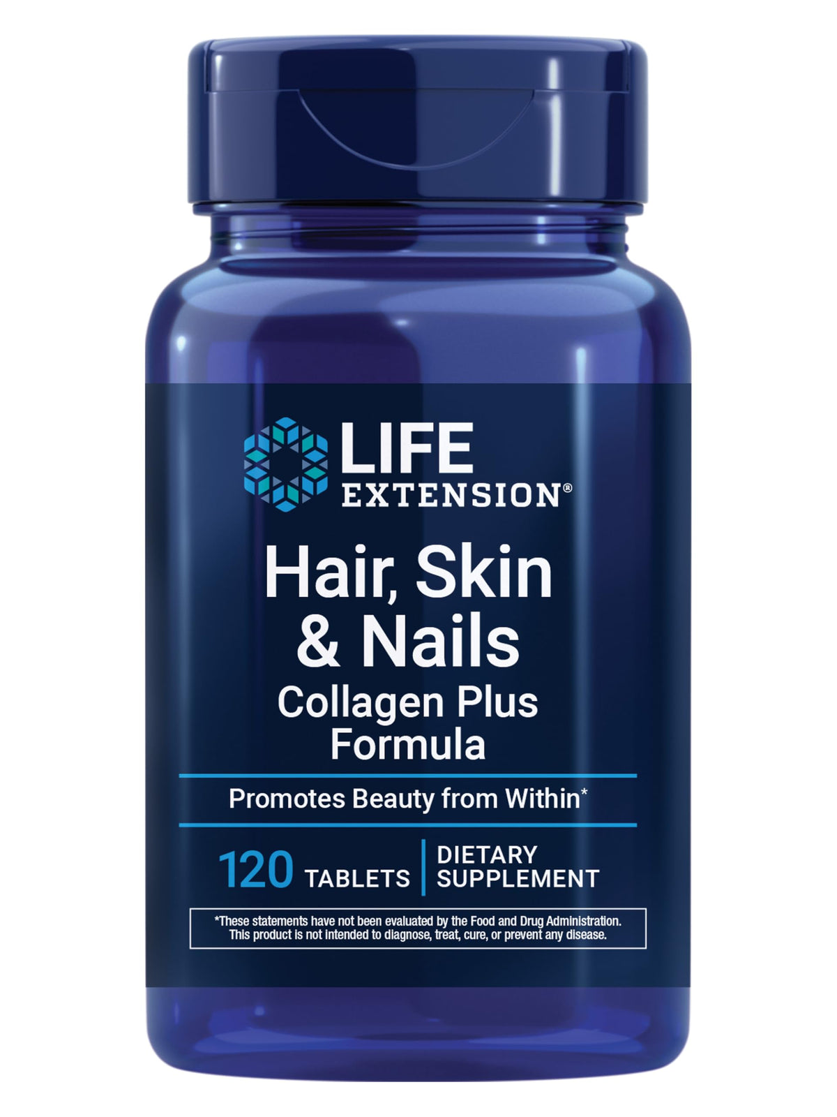 Life Extension Colágeno Plus frasco para cabello, piel y uñas con posible elasticidad de la piel.