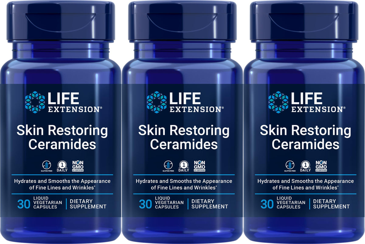 Life Extension ceramidas restauradoras de piel, frasco de cápsulas líquidas para hidratación esencial