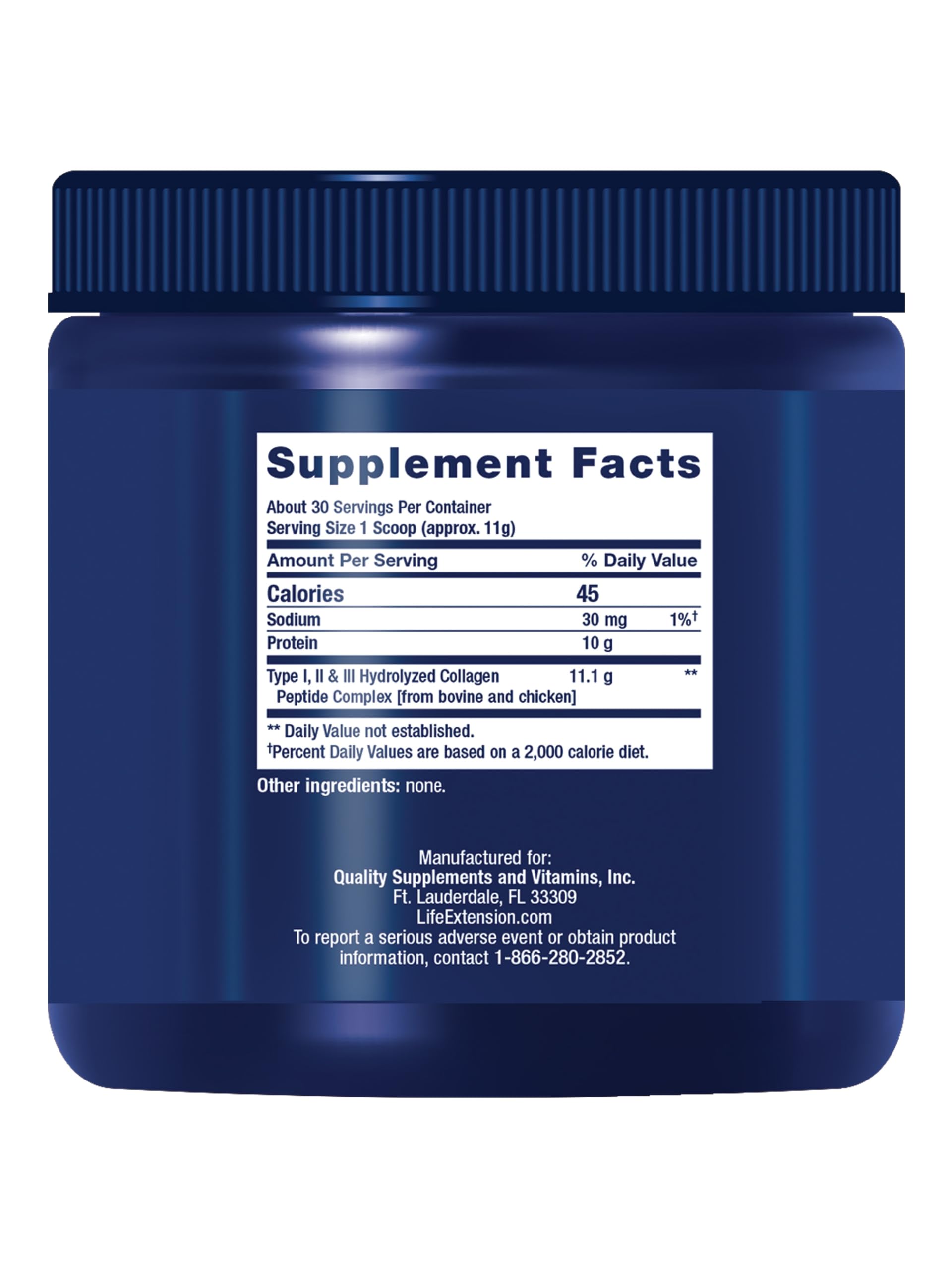 Life Extension Collagen Peptides, cuchara medidora para dosis diaria.