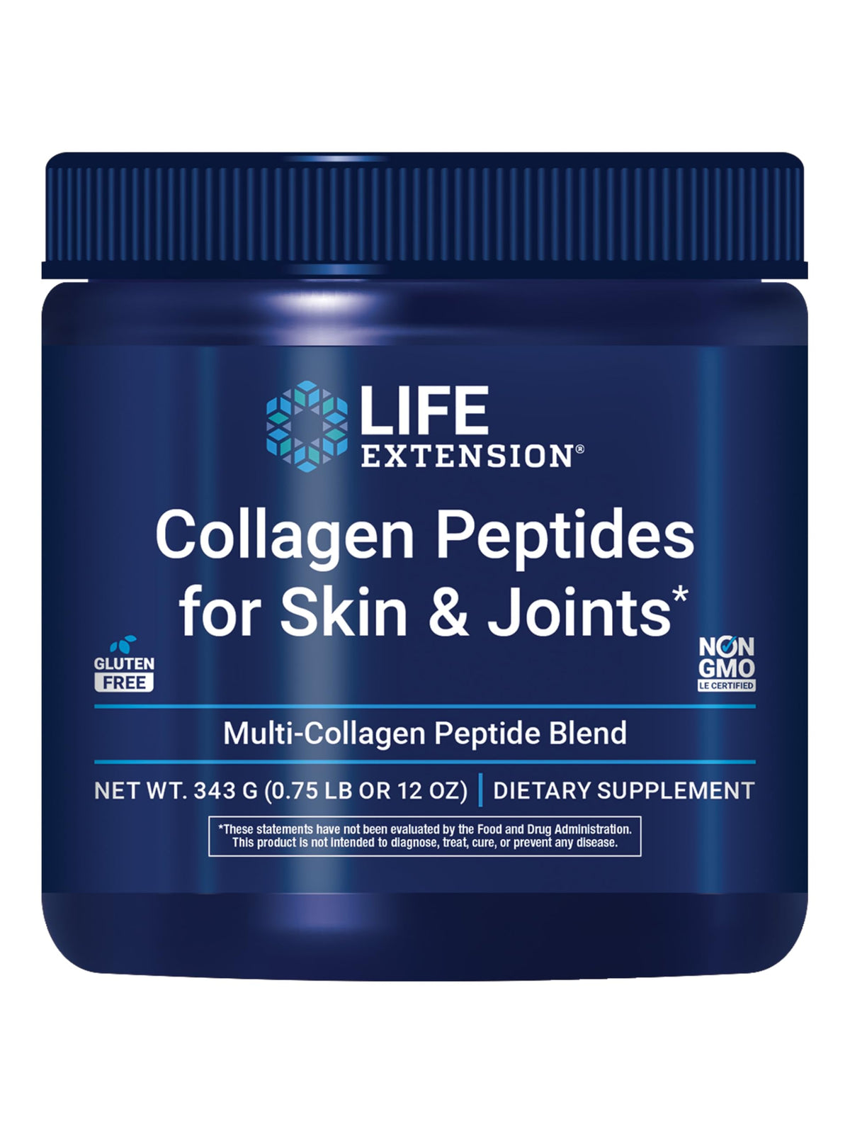 Life Extension Collagen Peptides en tarro, apoyo a la piel y articulaciones.