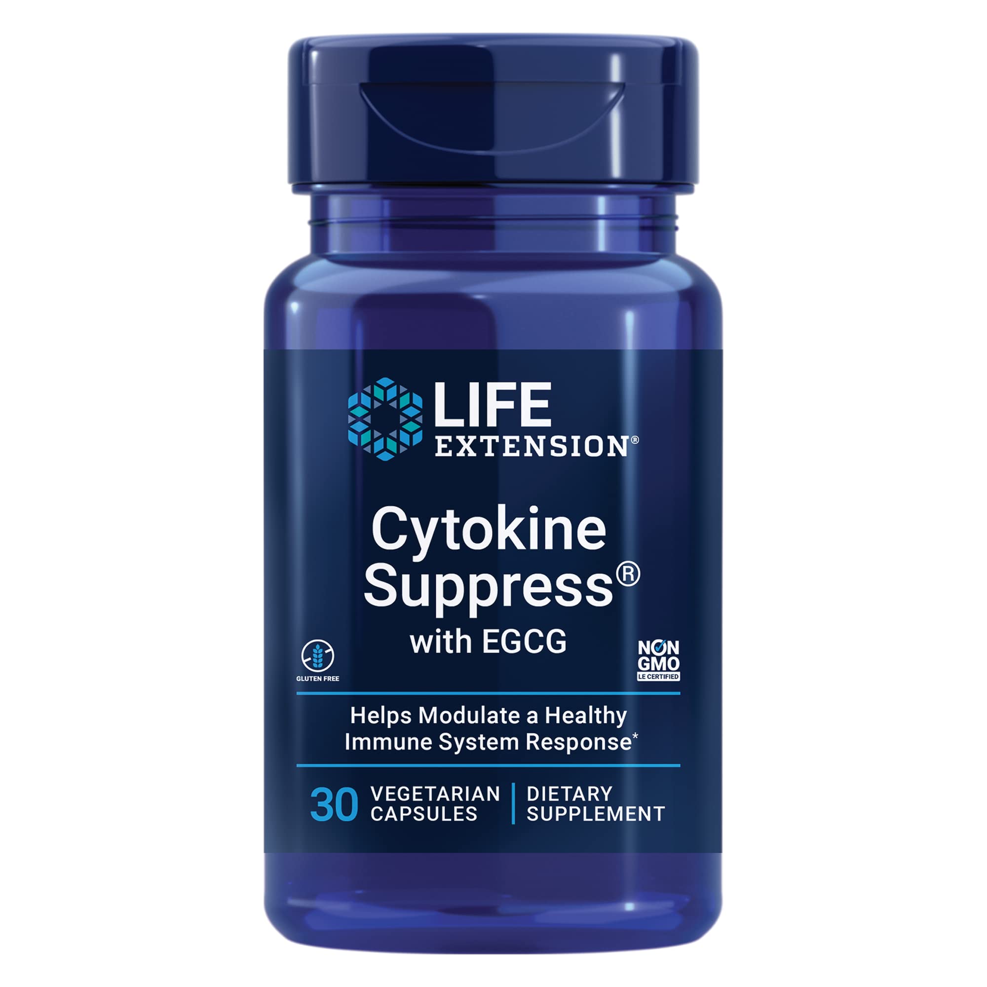 Life Extension Cytokine Suppress, botella, posible apoyo al equilibrio de citocinas