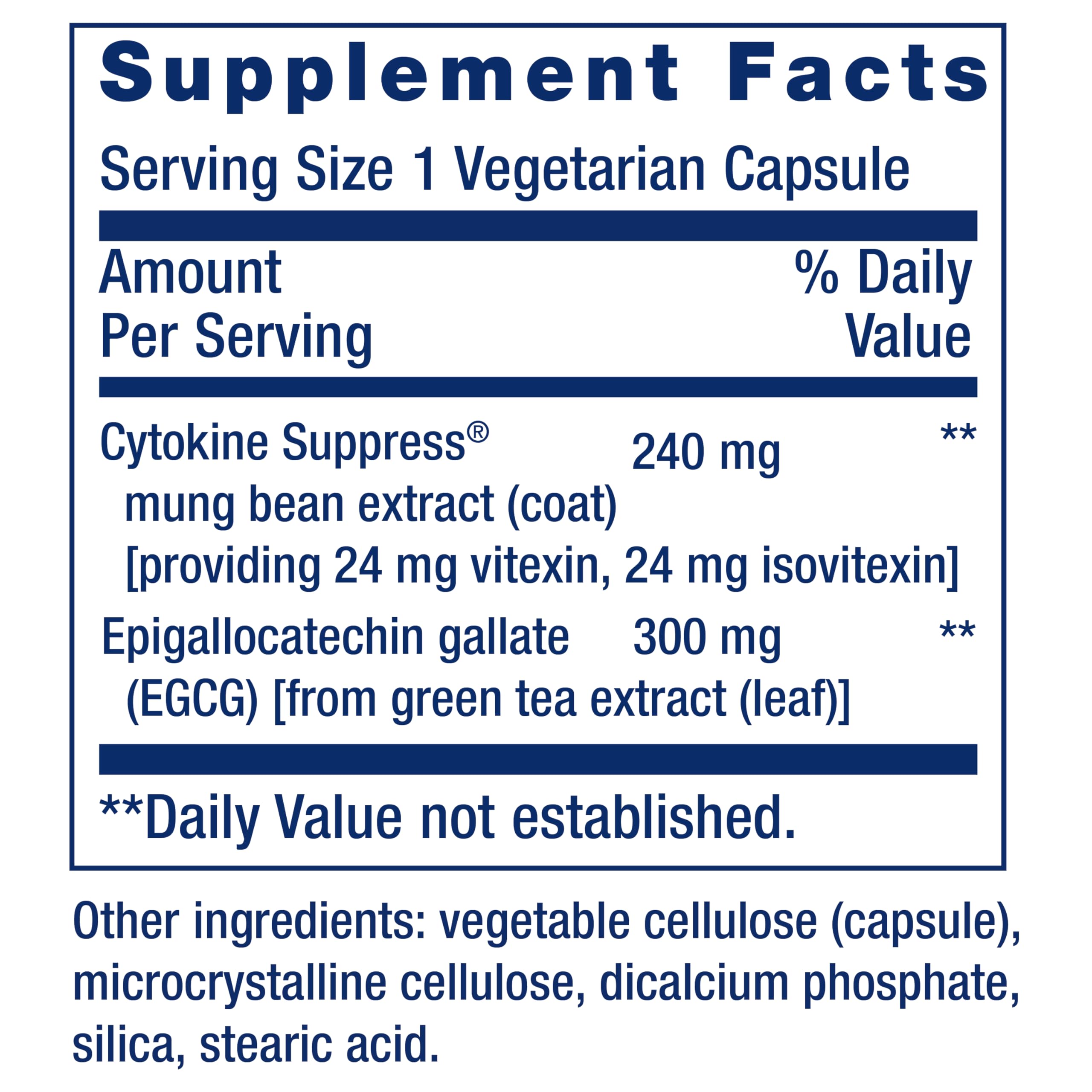 Life Extension Cytokine Suppress, etiqueta de ingredientes, indica pureza y calidad
