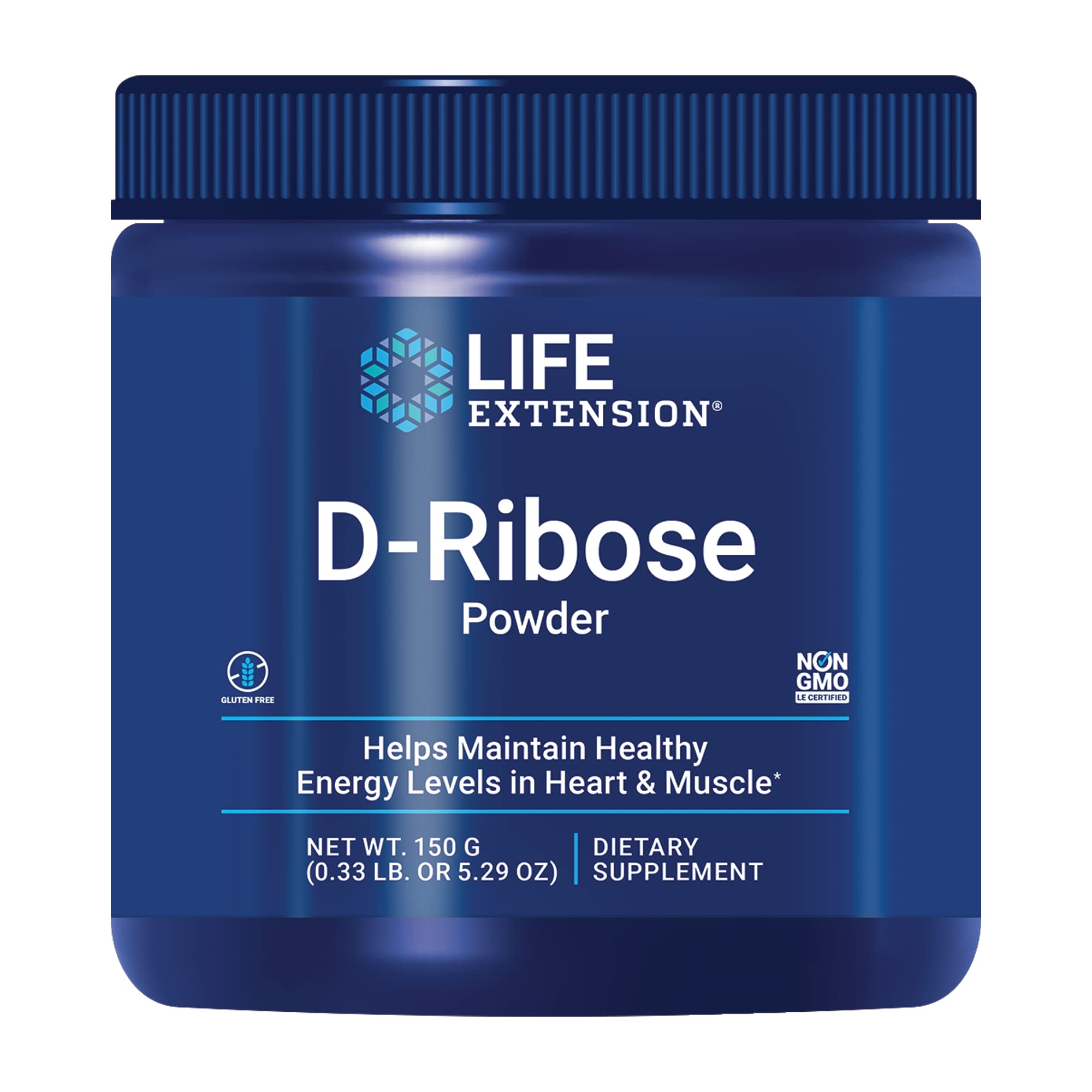 Life Extension D-Ribosa en polvo, dosis diaria para energía celular sostenida.