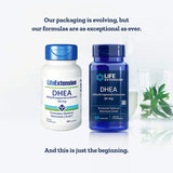 Life Extension DHEA 50 mg, envases dobles, uso diario para bienestar general.
