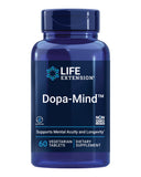 Life Extension Dopa-Mind botella con tabletas para soporte cognitivo diario.