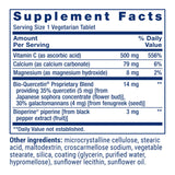 Etiqueta de Fast-C® y Bio-Quercetin® destaca la dosificación y componentes clave.