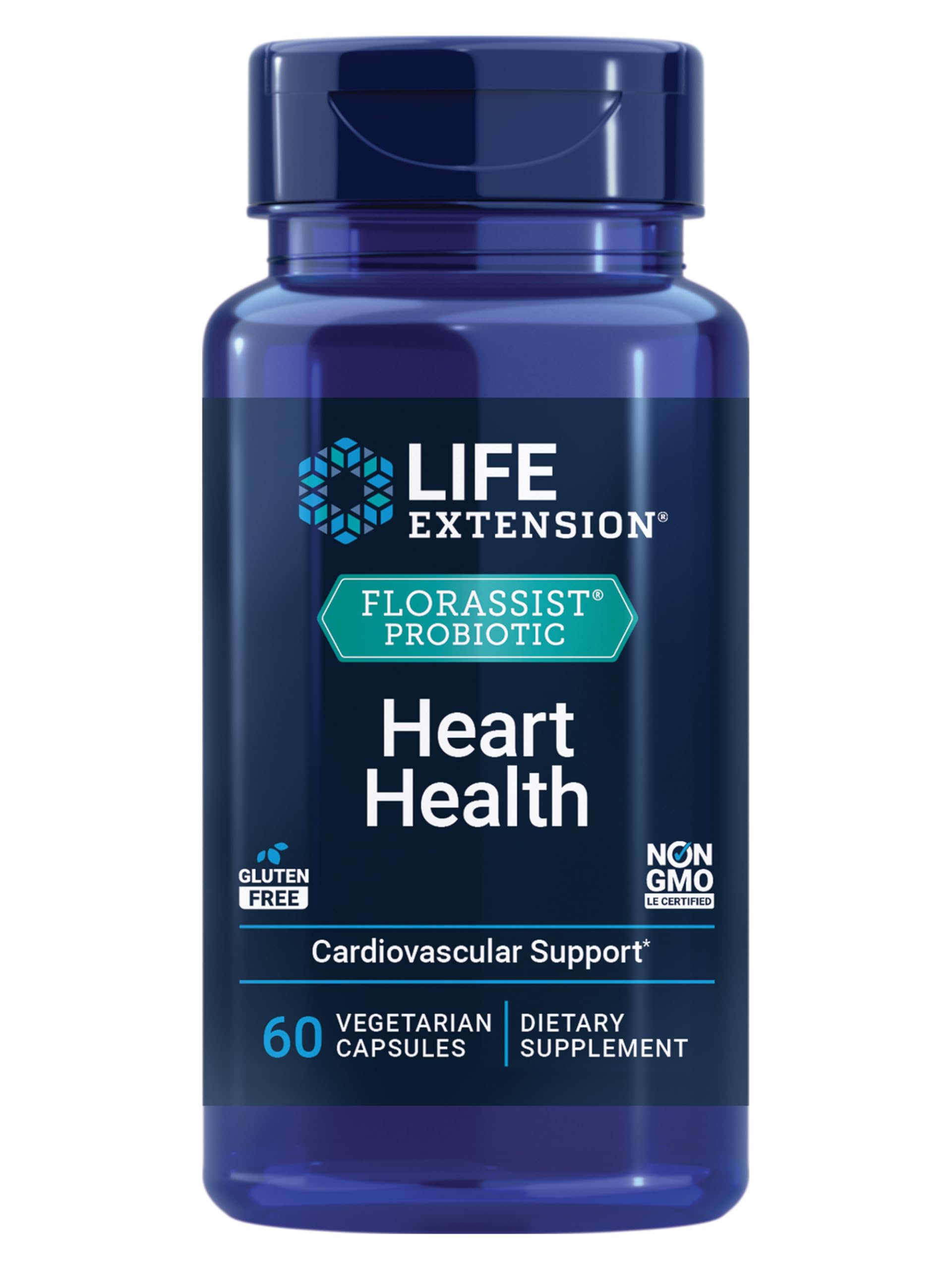 FlorAssist Life Extension: botella de cápsulas para la salud cardiovascular.