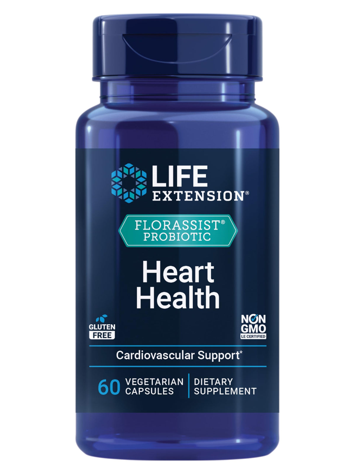 FlorAssist Life Extension: botella de cápsulas para la salud cardiovascular.