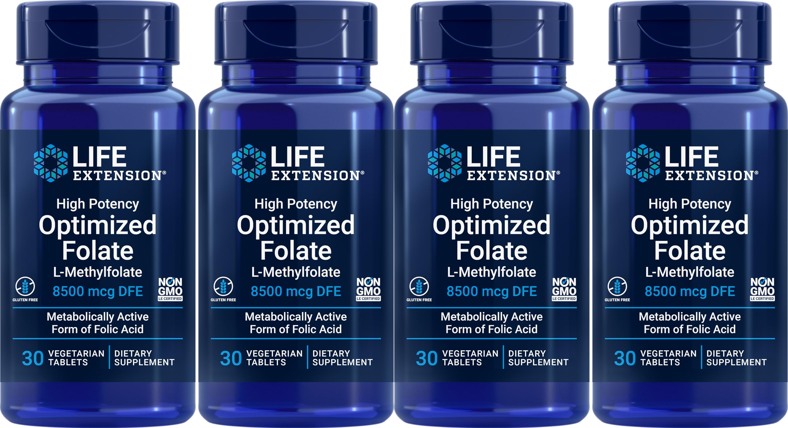 Life Extension Folato 8500 mcg DFE, tabletas vegetarianas, apoyo diario de folato para la salud general.