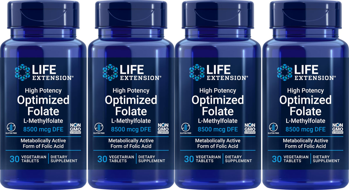 Life Extension Folato 8500 mcg DFE, tabletas vegetarianas, apoyo diario de folato para la salud general.