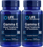 Life Extension Gamma E: etiqueta y frasco de cápsulas para apoyo antioxidante diario