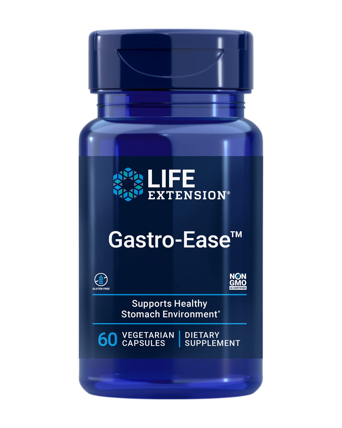 Life Extension Gastro-Ease: botella de 60 cápsulas para confort digestivo tras comidas