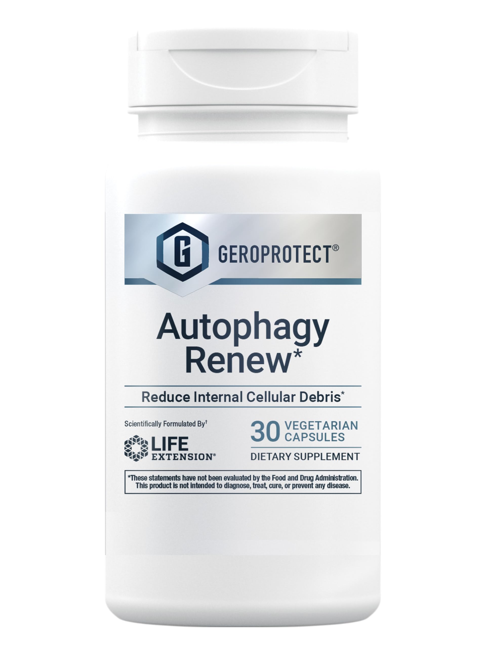 Life Extension GEROPROTECT Autophagy Renew, botella frontal, apoyo potencial a la autofagia diaria.