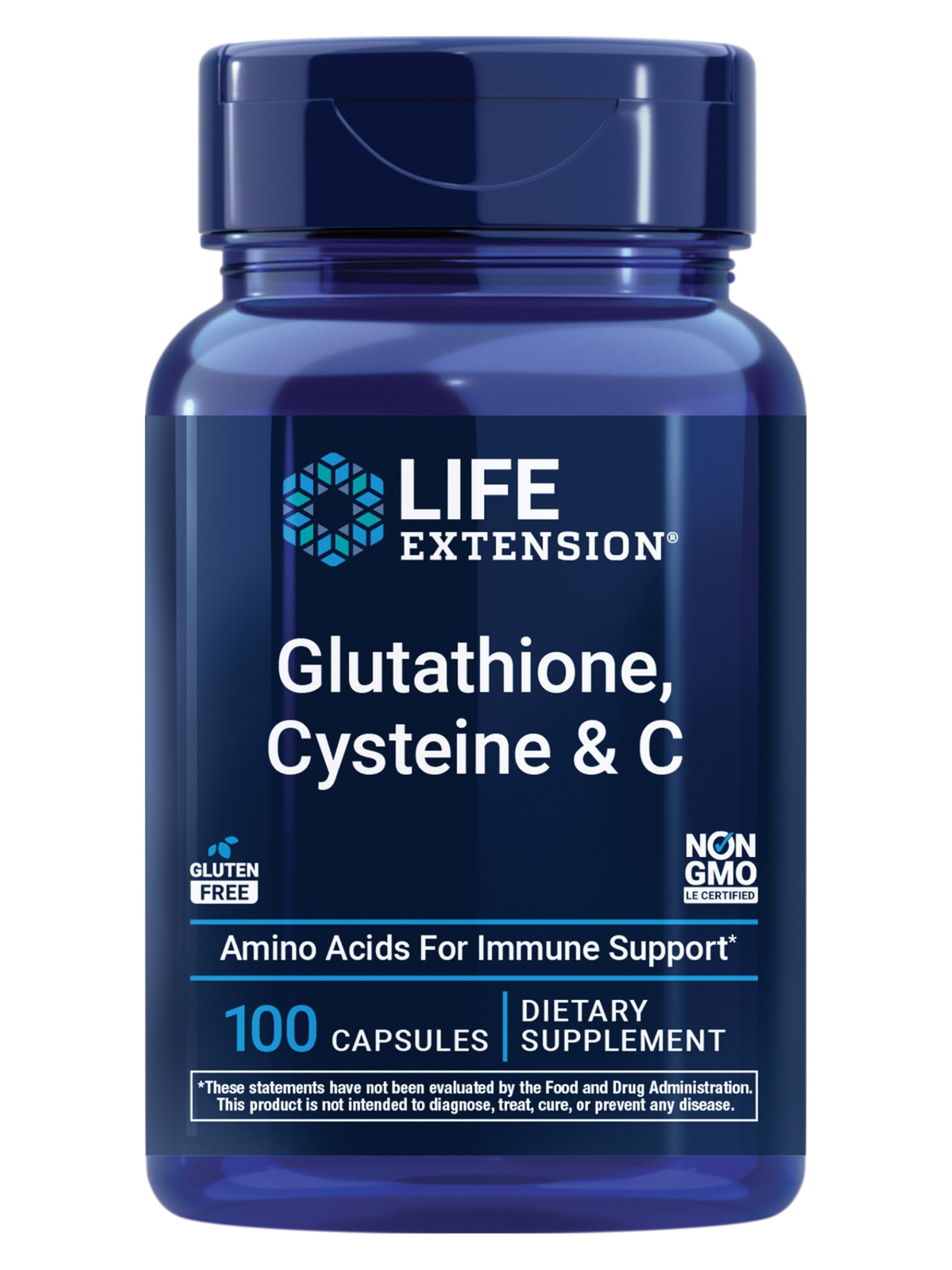 Life Extension glutation-cisteina-c-500mg en botella, apoyo antioxidante diario.