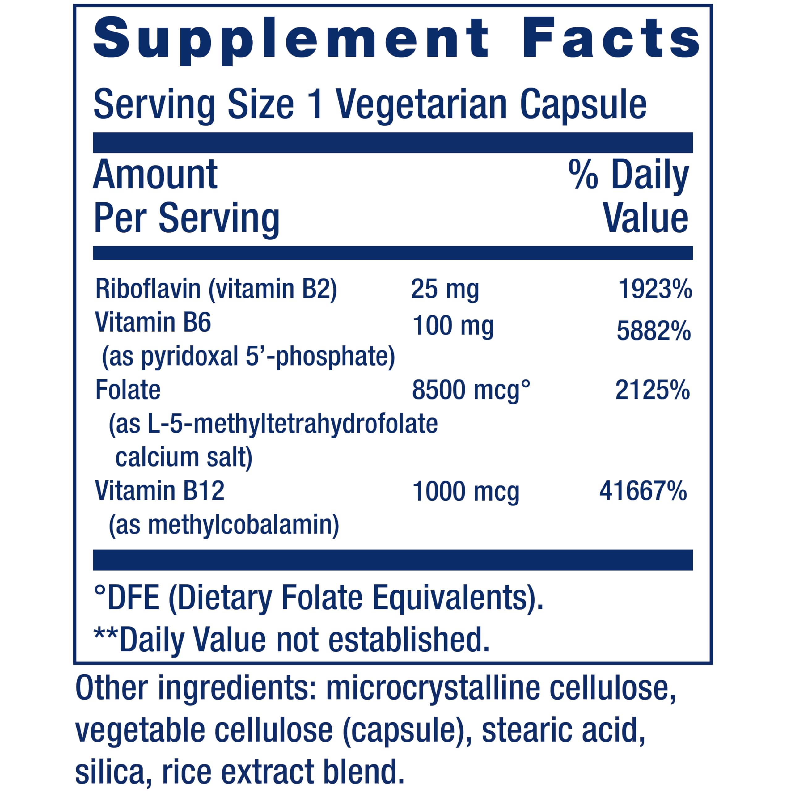 Life Extension Homocisteina Resist, etiqueta frontal destacando vitaminas B clave para el soporte diario