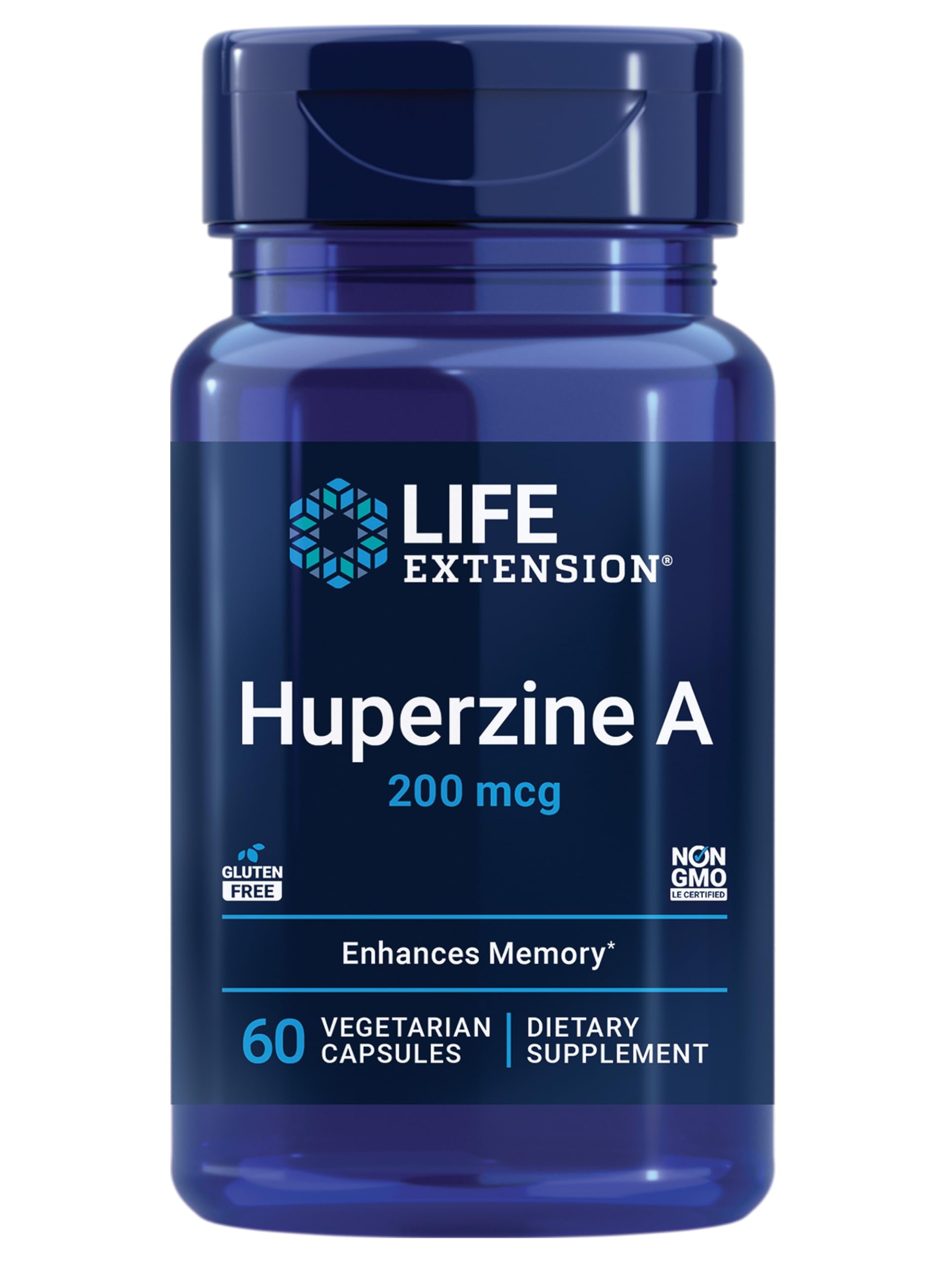 Life Extension Huperzine A, cápsulas 60 frente: apoyo a la memoria y la salud cerebral.