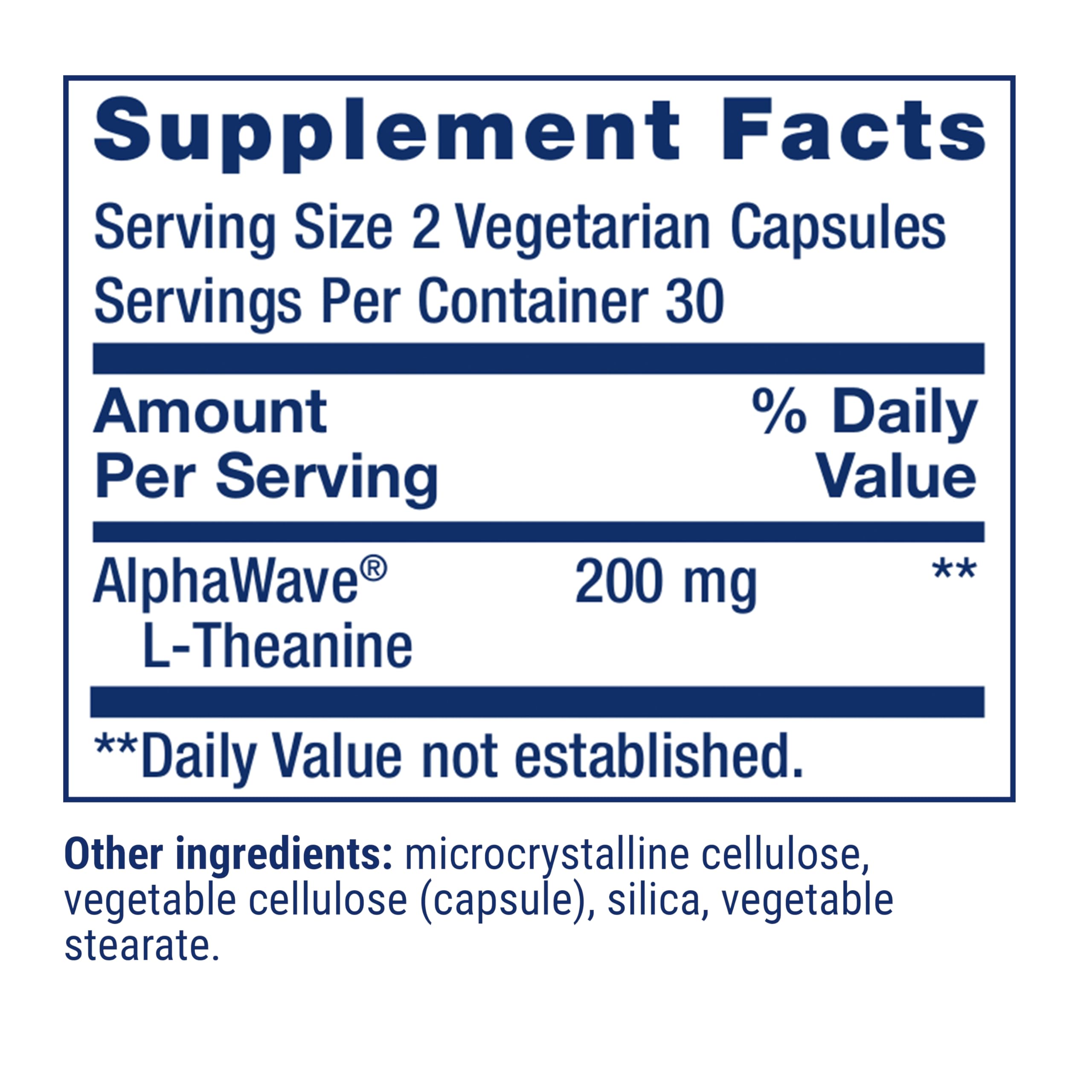 Life Extension L-Theanine: etiqueta del producto que destaca pureza y origen no-GMO.