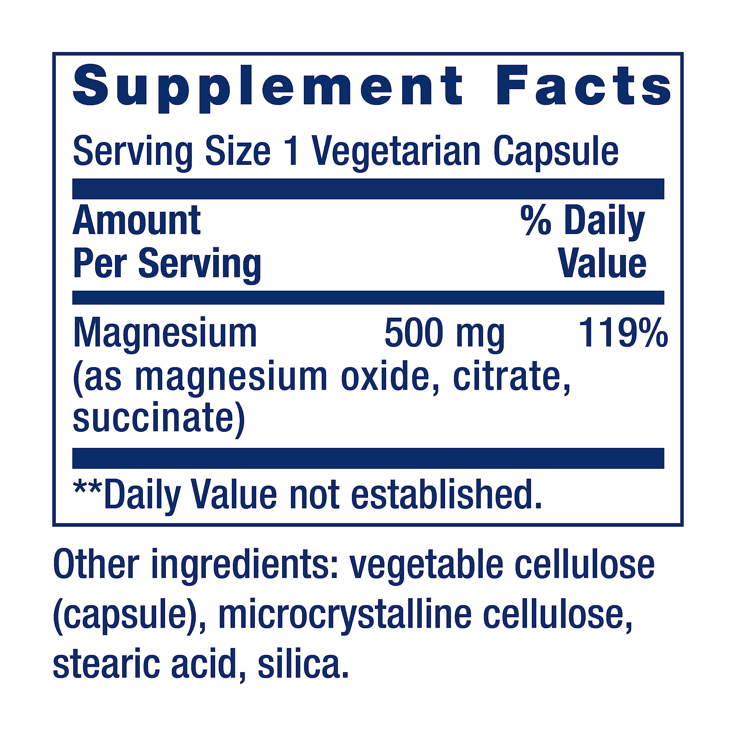 Life Extension Magnesium Caps: cápsula individual en primer plano para 500 mg de magnesio.