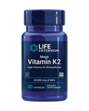 Life Extension Mega Vitamina K2 en botella para soporte de estructura ósea.