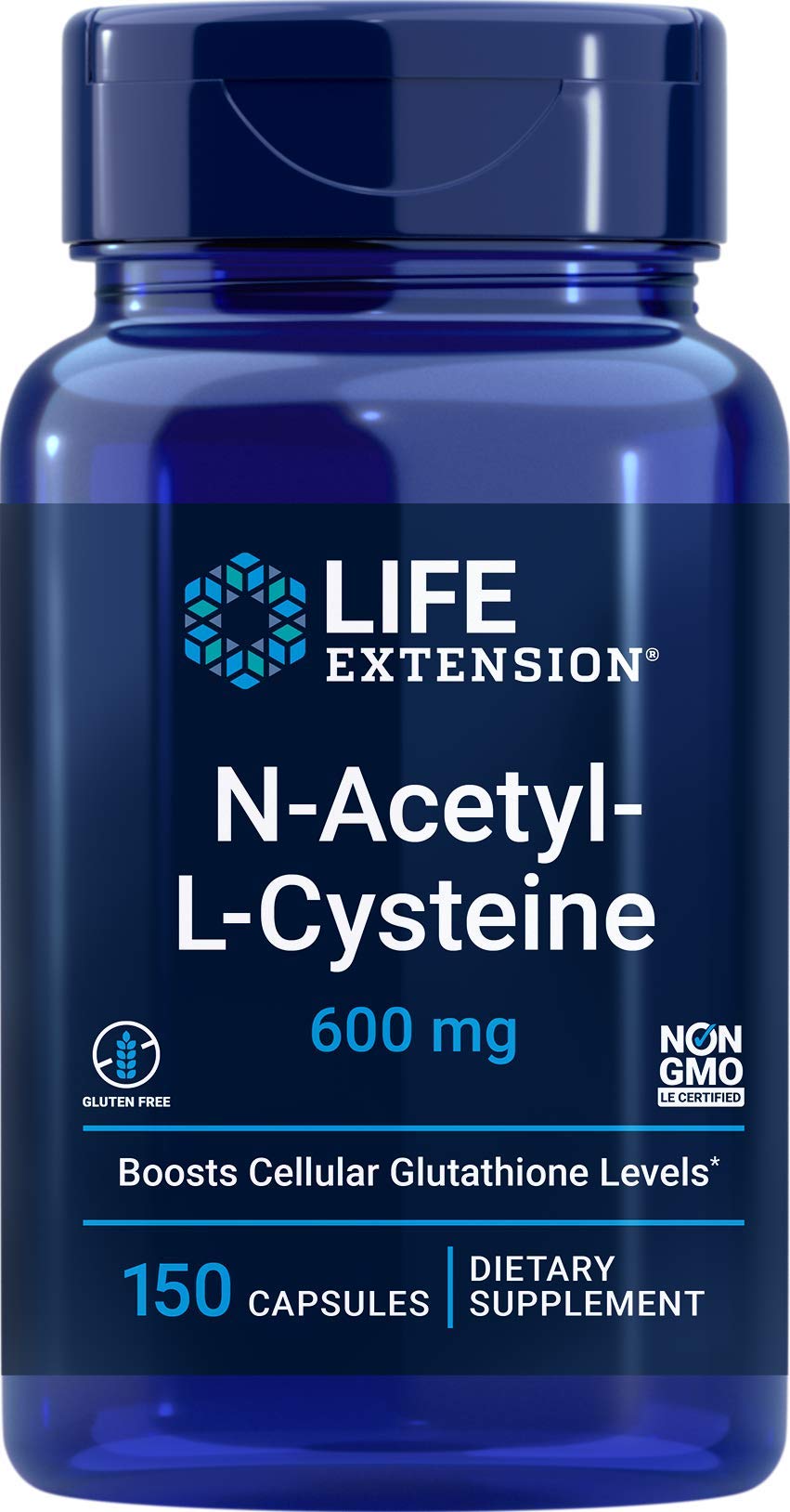 NAC Life Extension 600 mg, frasco de 150 cápsulas para apoyo a la salud celular.