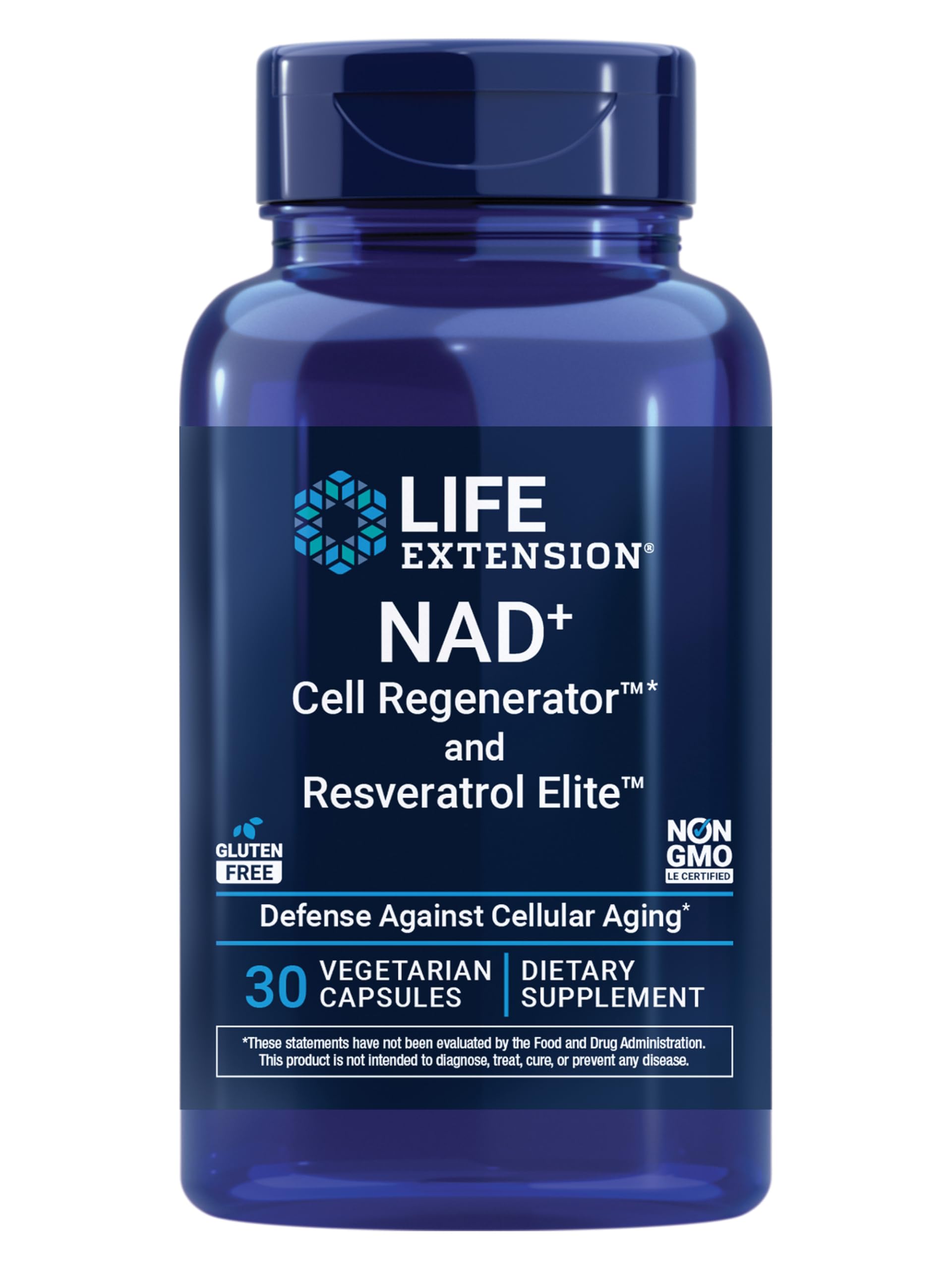 Life Extension NAD+ Cell Regenerator en bote: posible apoyo a la energía diaria.