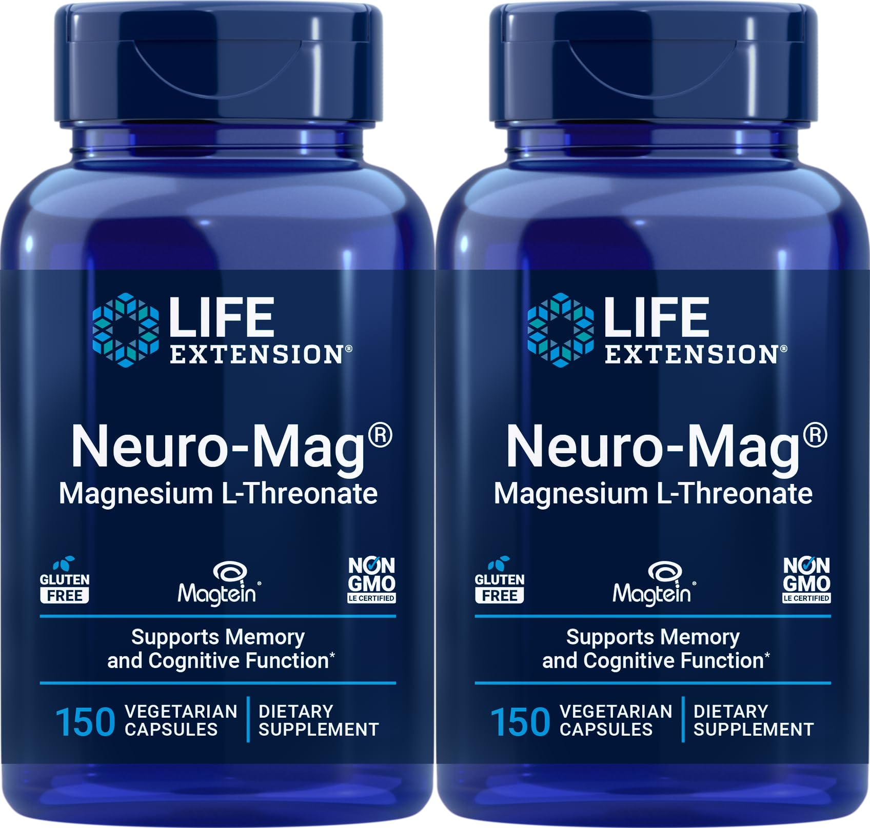 Life Extension Neuro-Mag botellas con cápsulas para soporte potencial de la función cerebral