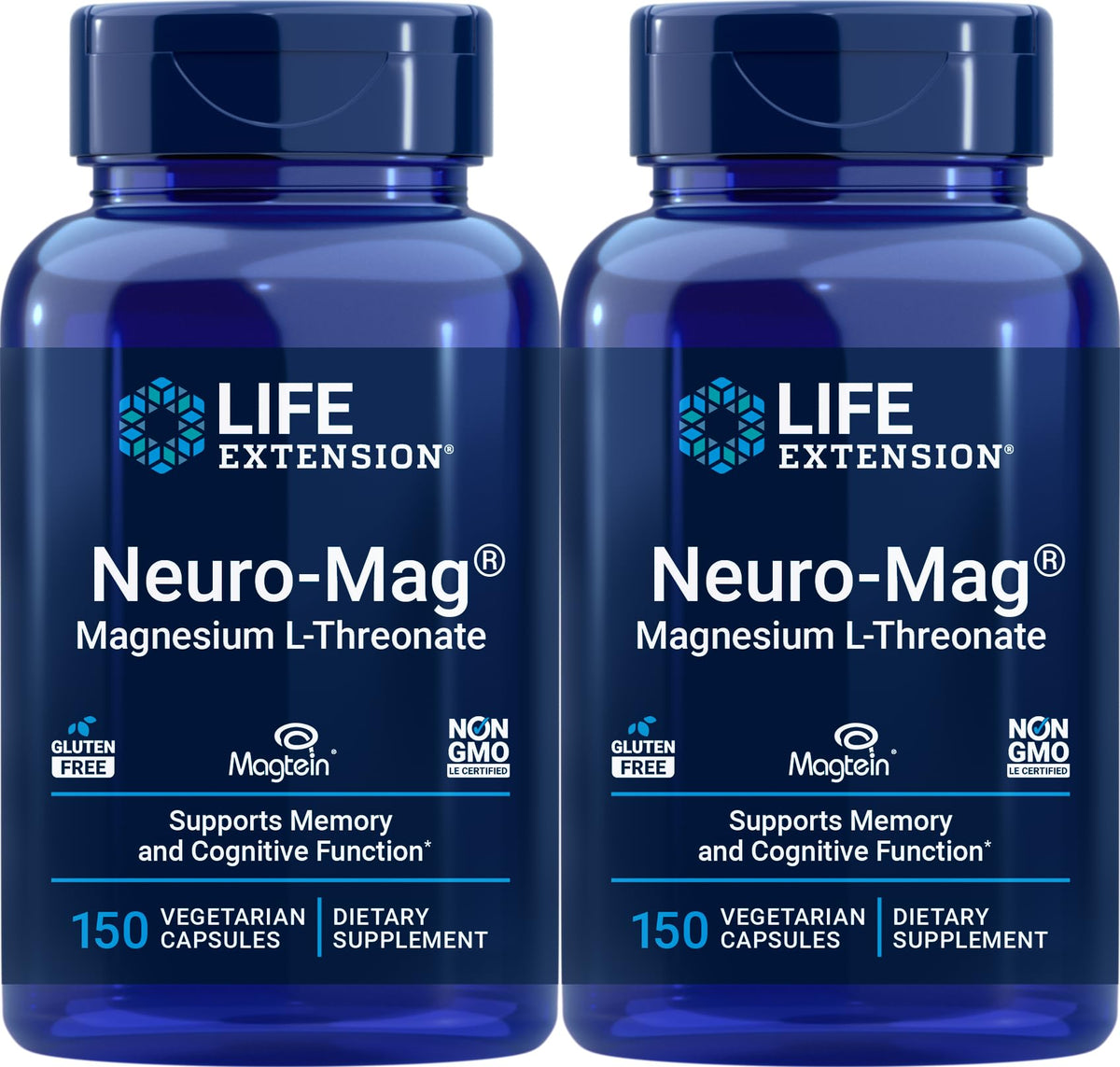 Life Extension Neuro-Mag botellas con cápsulas para soporte potencial de la función cerebral