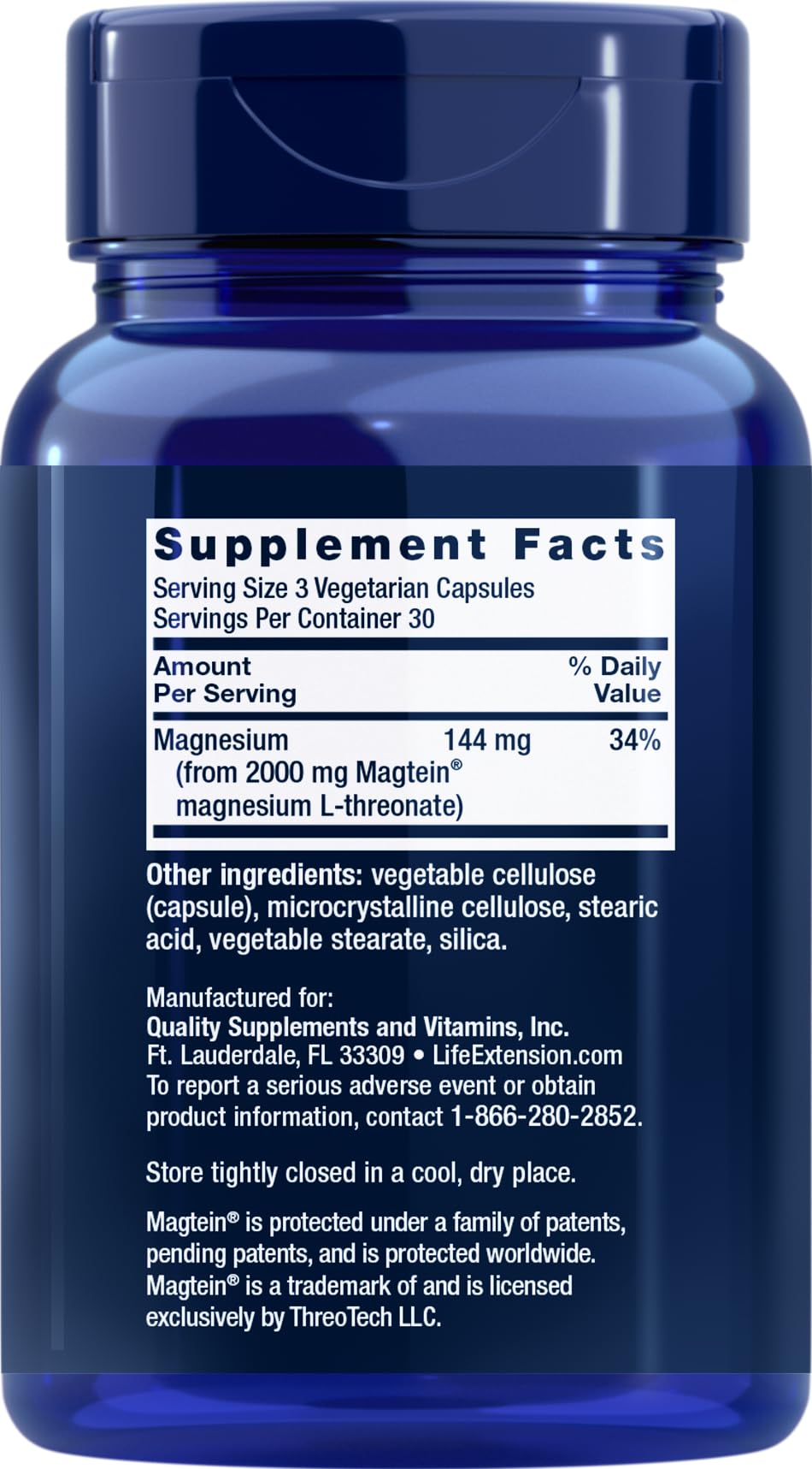 Close-up of Life Extension Neuro-Mag bottle cap and label