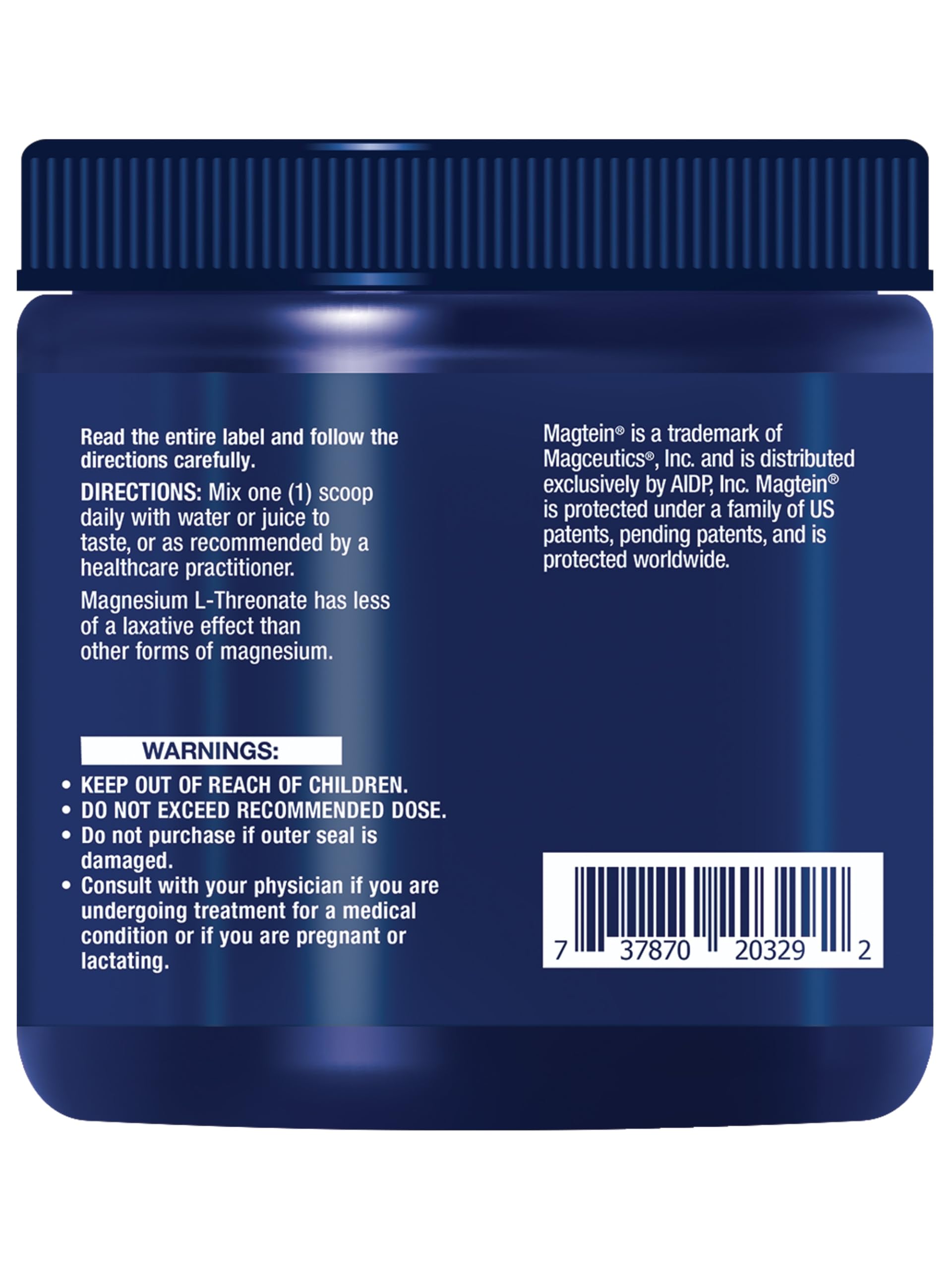 Etiqueta trasera del frasco Neuro-Mag Tropical Punch, información clara de ingredientes