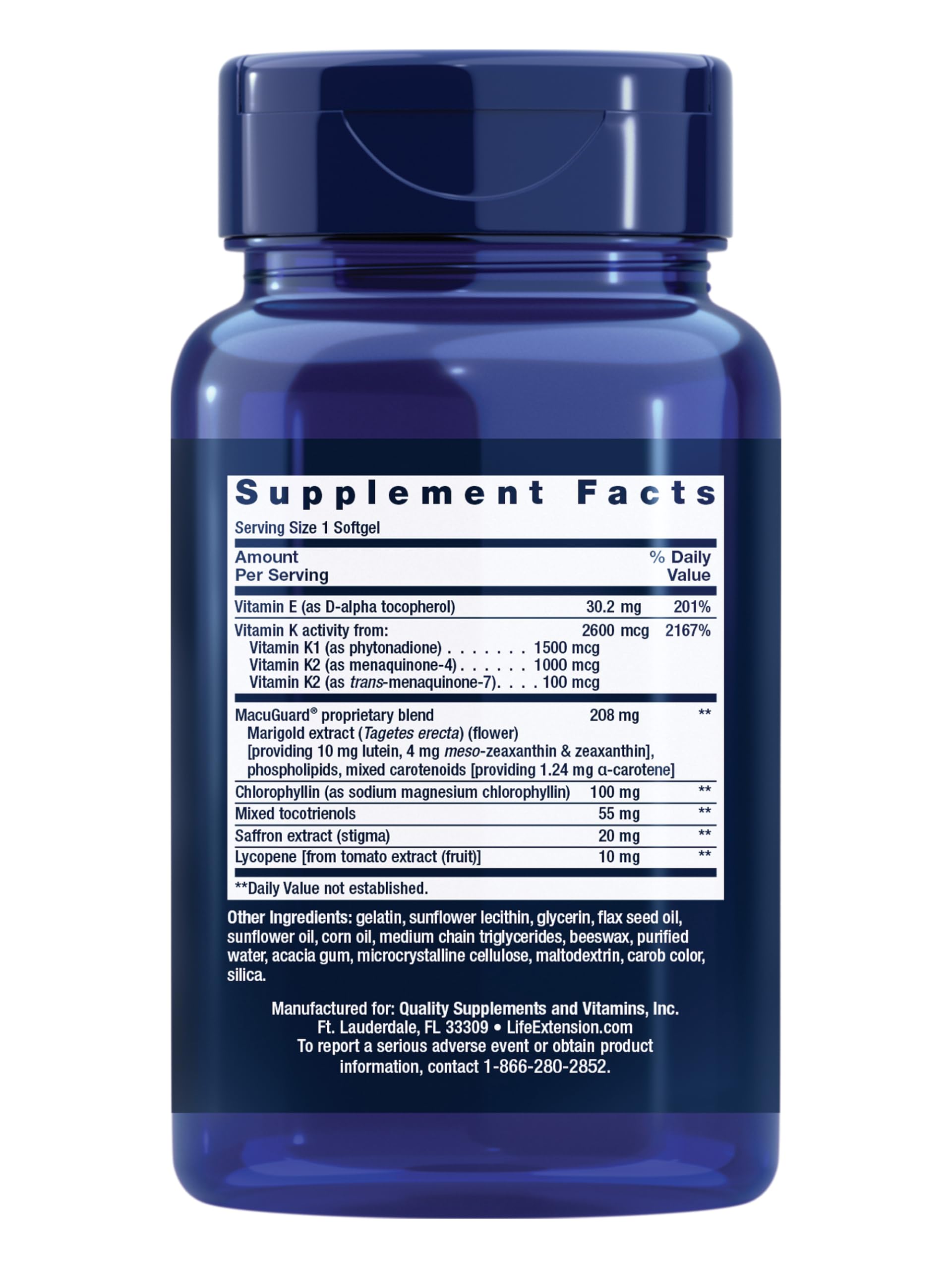 Life Extension Once-Daily Health Booster etiqueta frontal con lista de ingredientes.