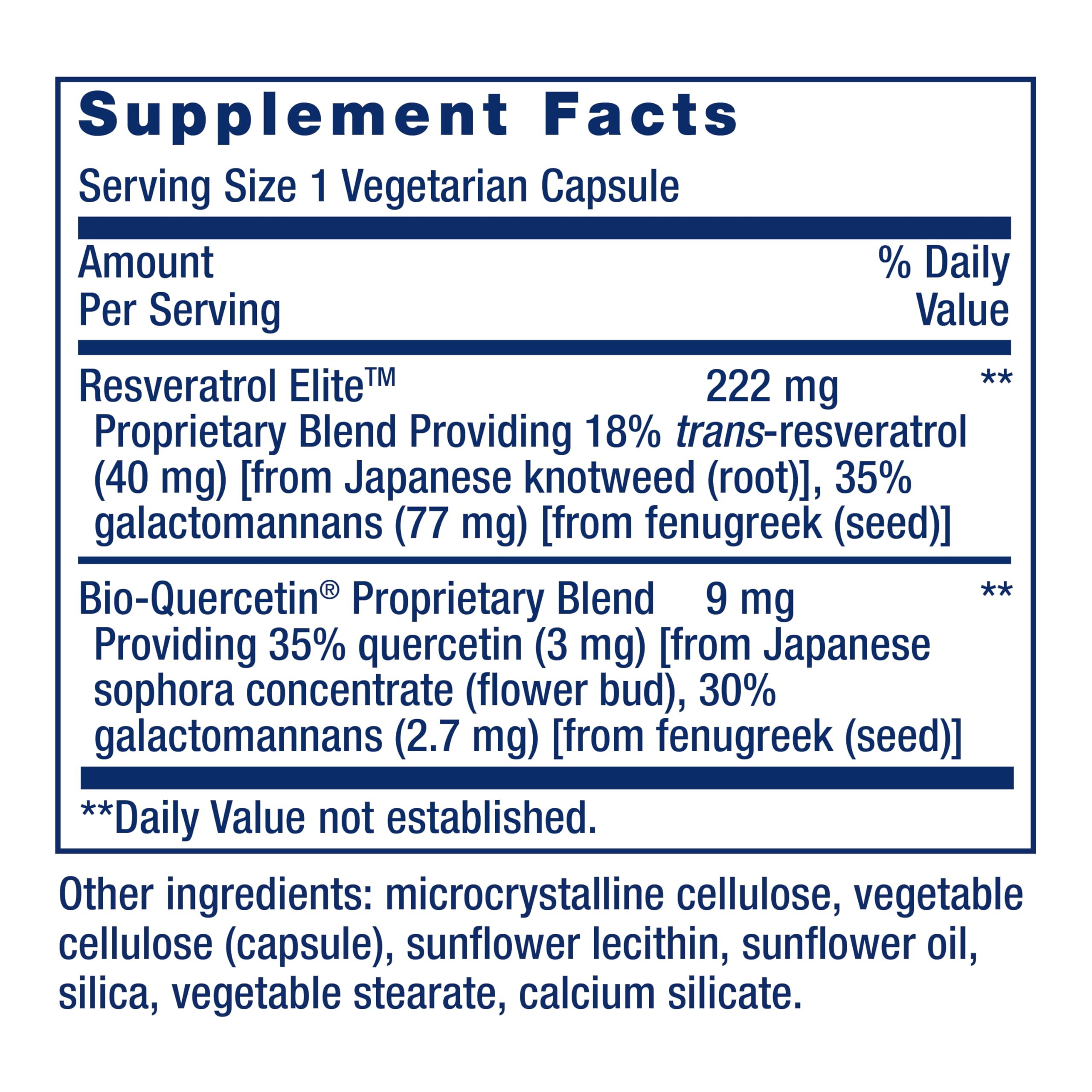 Etiqueta clara de Life Extension Optimizado Resveratrol Elite para inspección rápida.
