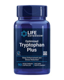 Life Extension Optimizado Triptófano Plus, botella de cápsulas para apoyar sueño y ánimo.