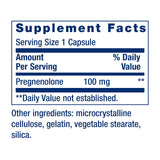 Life Extension Pregnenolona: etiqueta frontal con dosis de 100 mg
