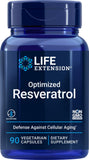 Life Extension Resveratrol, cápsulas vegetales, visual de envase para vitalidad diaria.