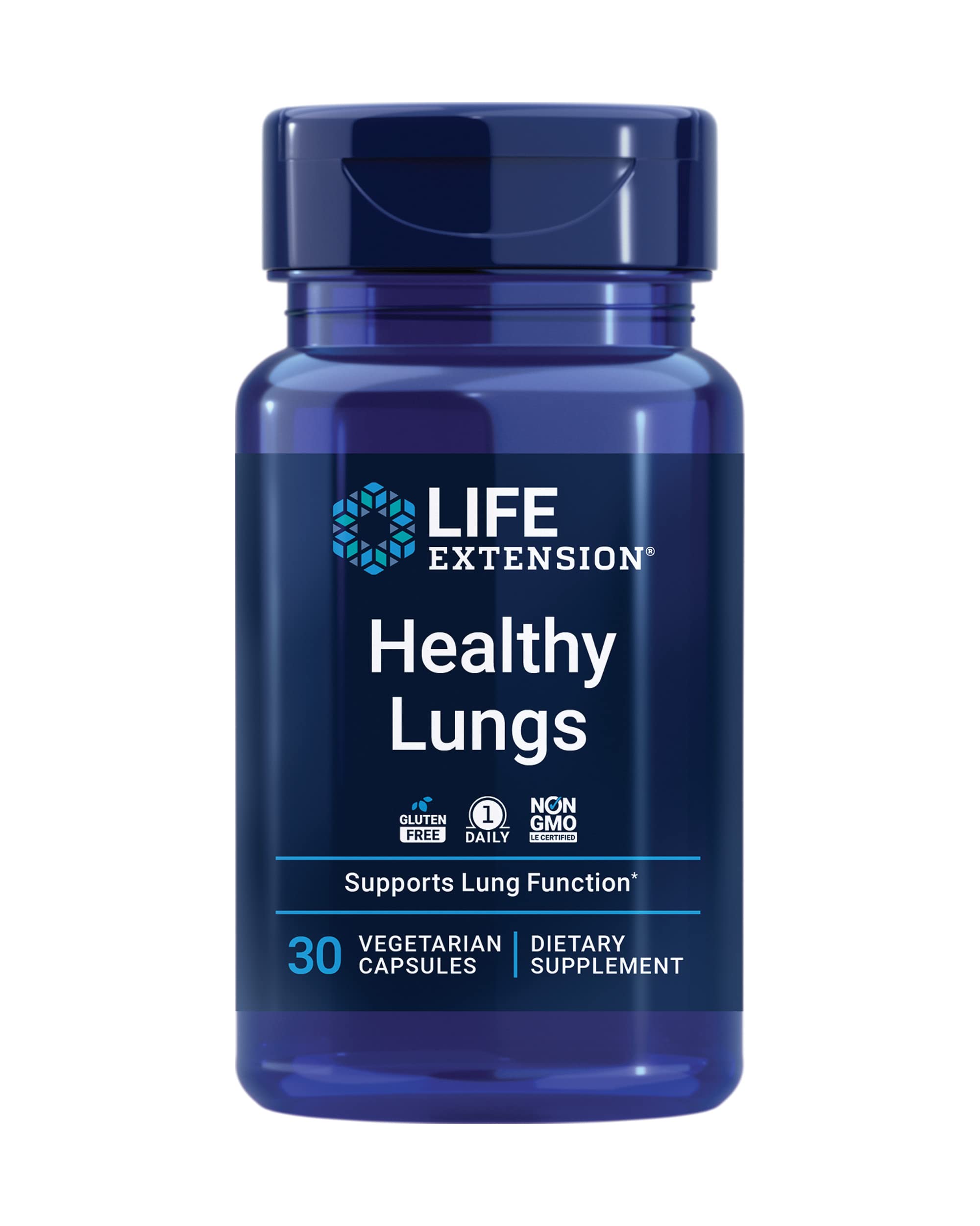 Life Extension Salud Pulmones: frasco de cápsulas para apoyar la salud respiratoria.