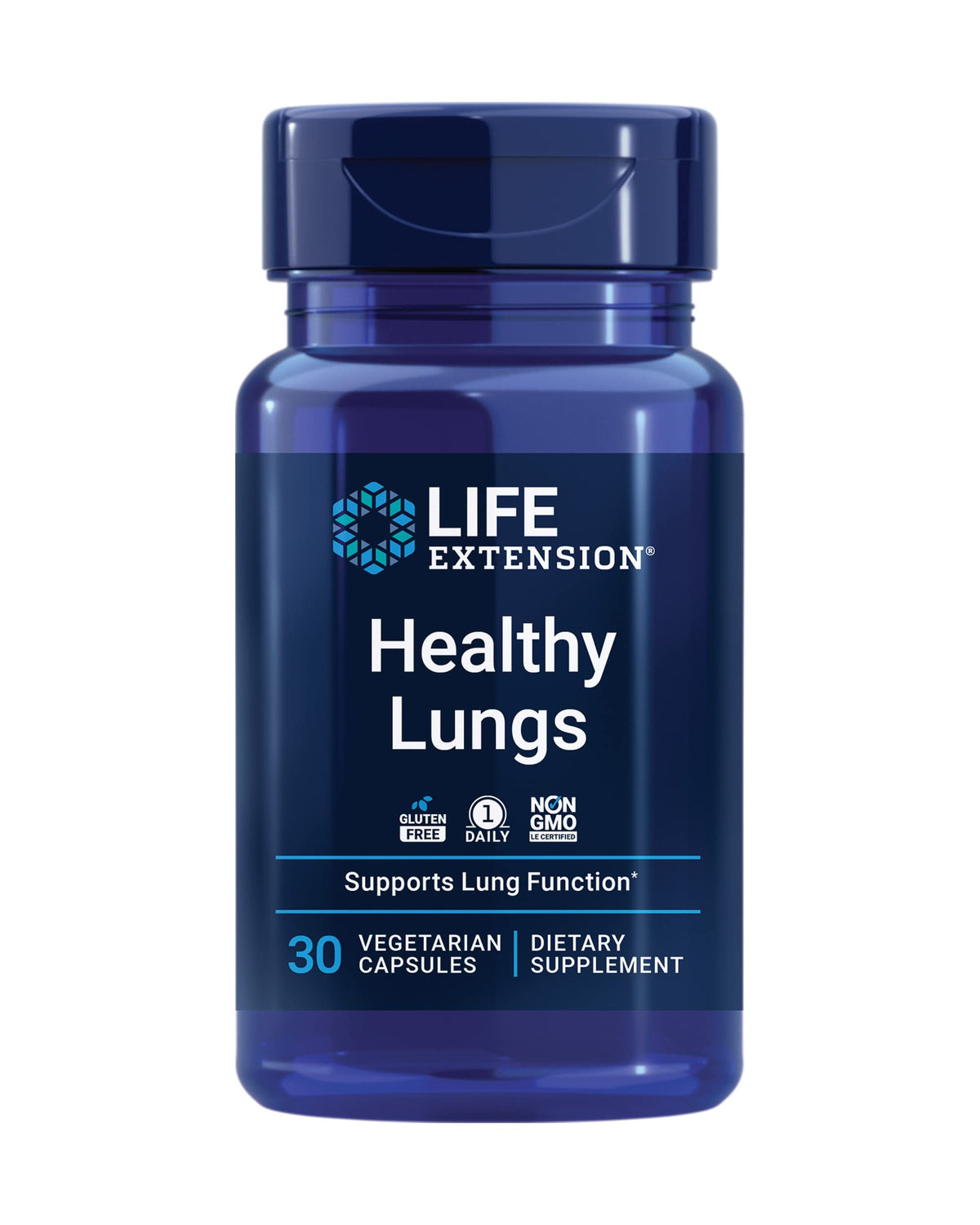 Life Extension Salud Pulmones: frasco de cápsulas para apoyar la salud respiratoria.