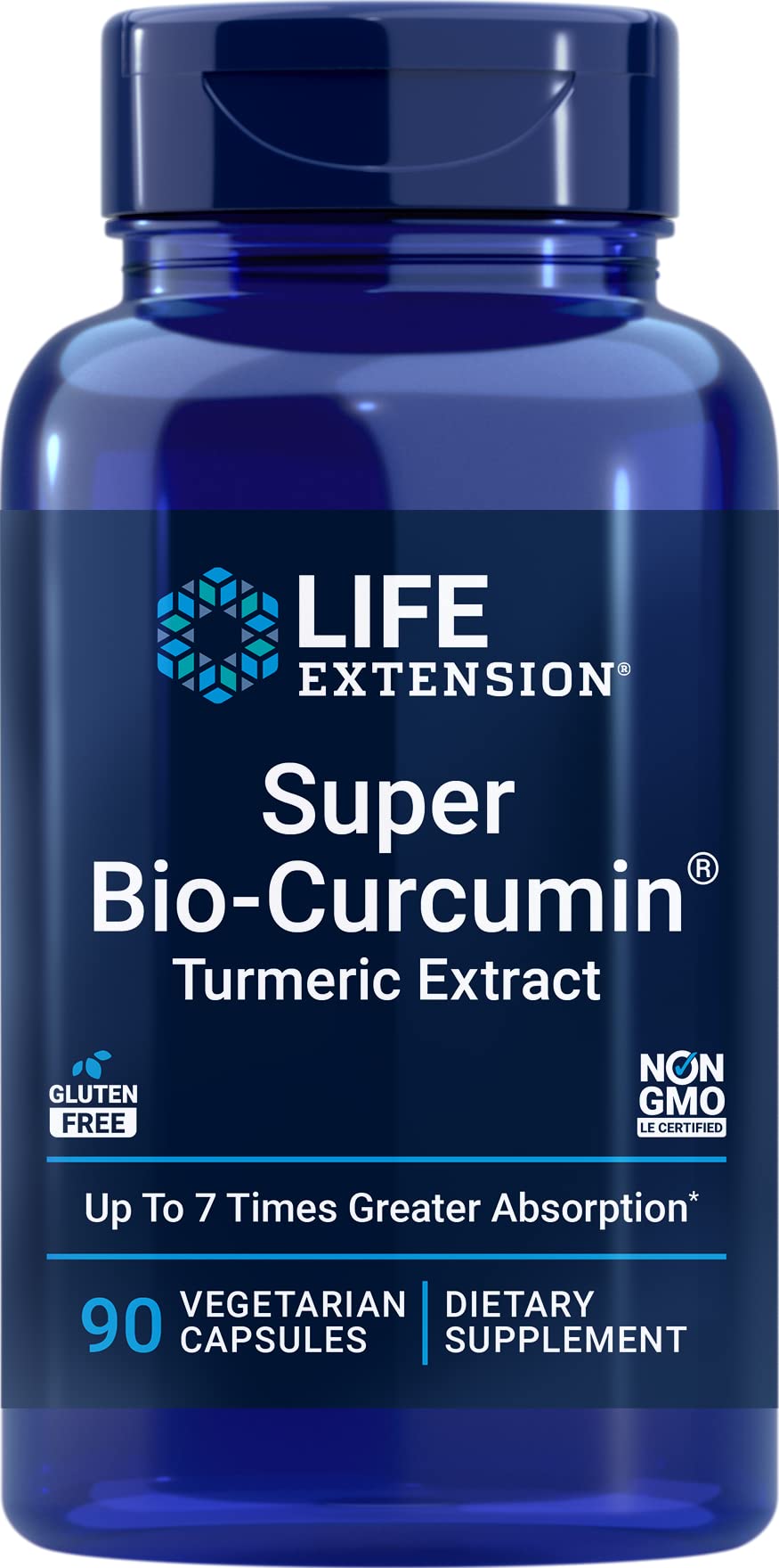Life Extension Super Bio-Curcumin 400 mg, botella frontal, apoyo antioxidante diario.