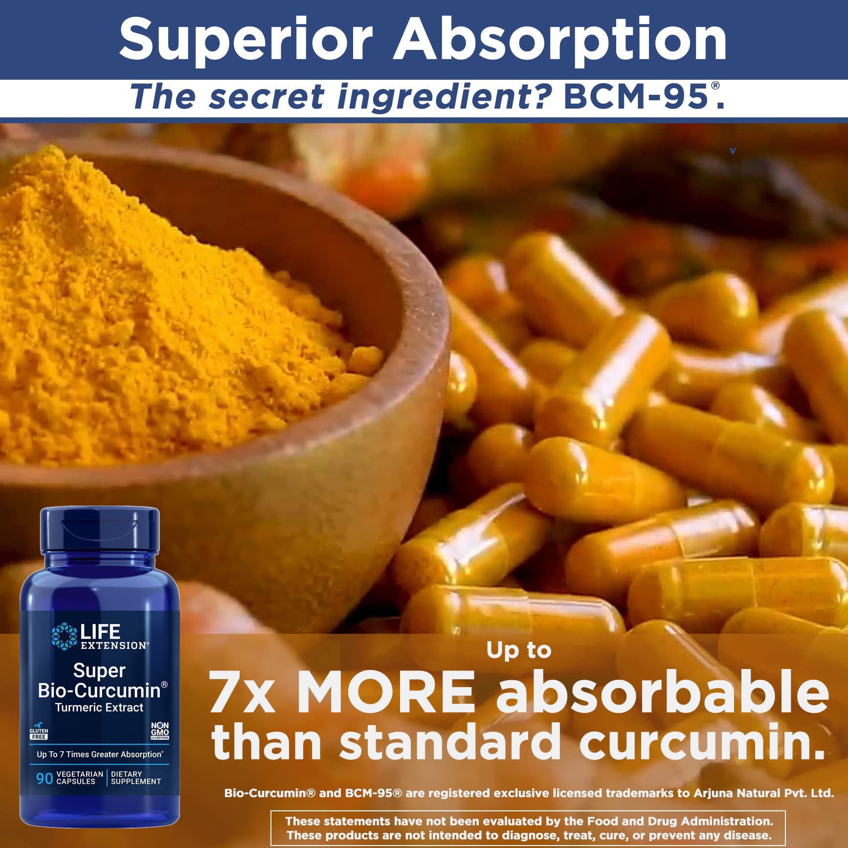 Life Extension Super Bio-Curcumin etiqueta: destaca alta biodisponibilidad BCM-95.