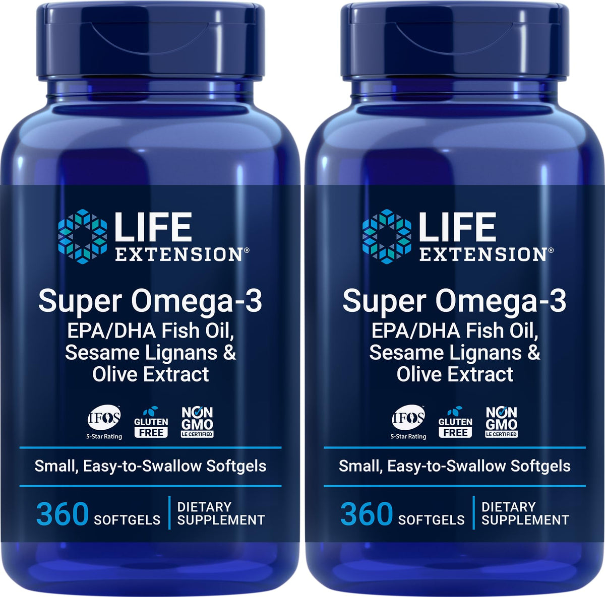 Life Extension Super Omega-3: botella de cápsulas blandas de fácil de tragar.