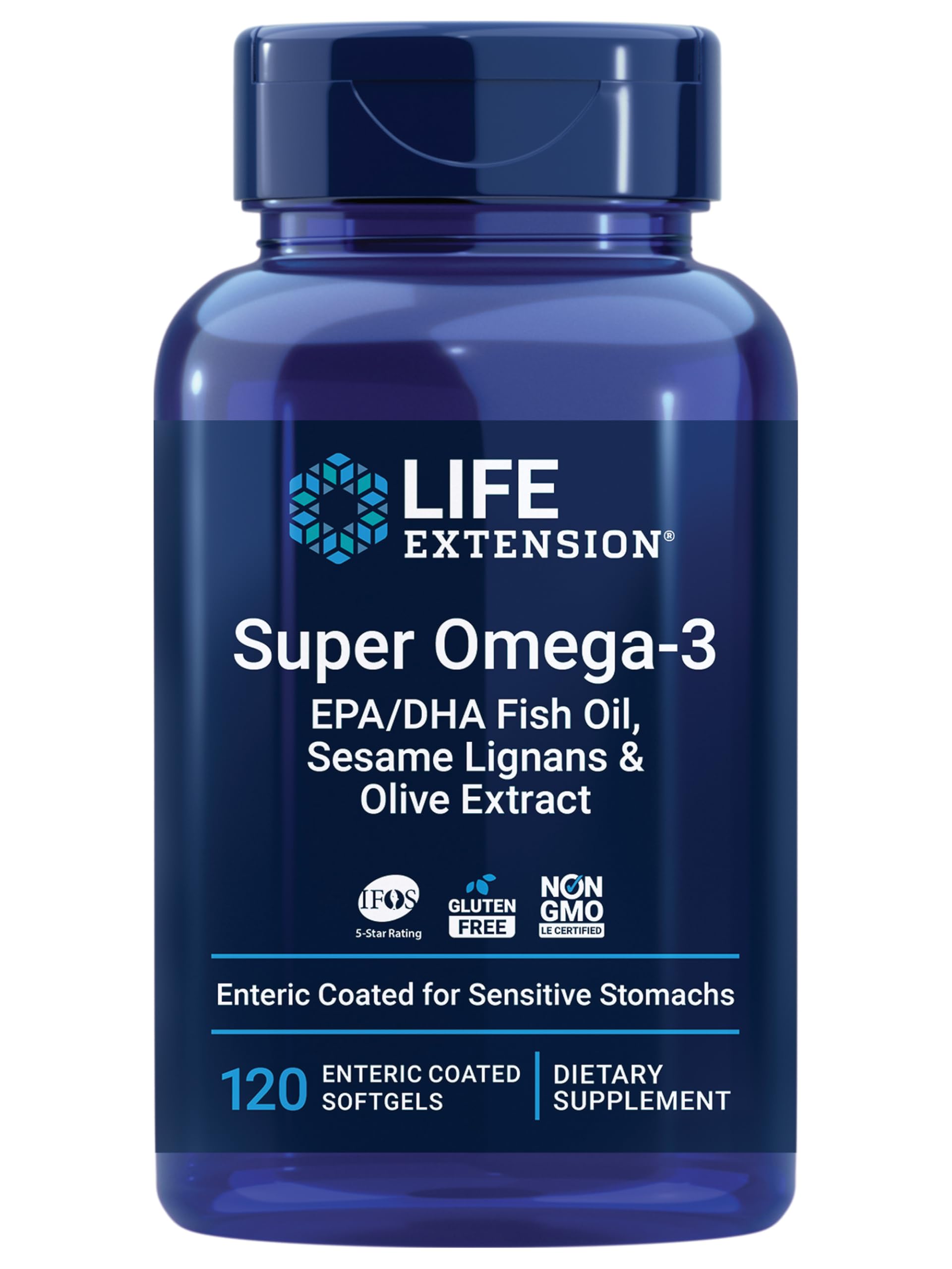 Life Extension Super Omega-3 botella-aceite-pescado: apoya salud cardíaca y cerebral.