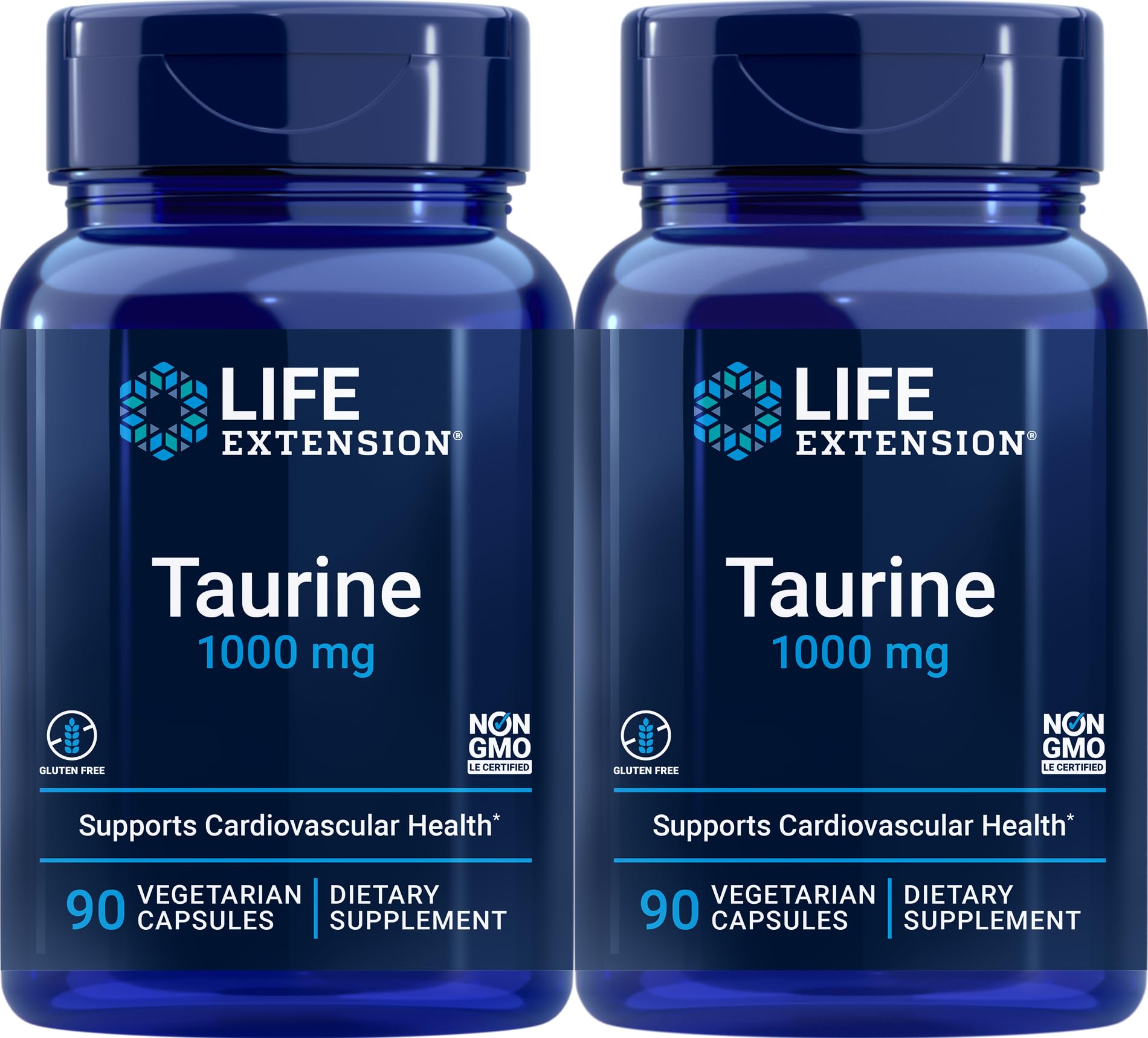 Life Extension Taurina en cápsulas vegetarianas: 1,000 mg por porción, ideal para uso diario.