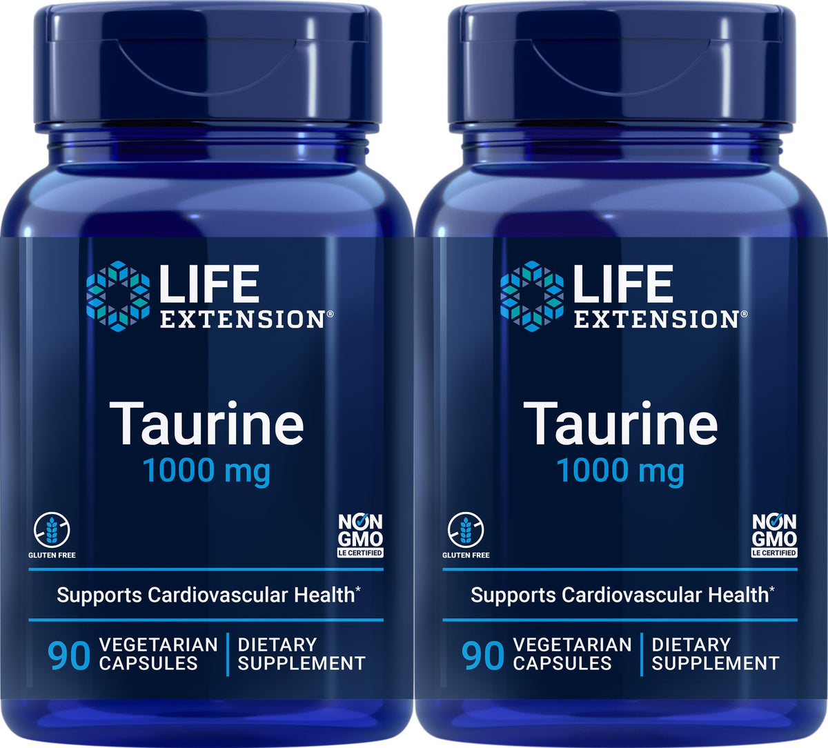 Life Extension Taurina en cápsulas vegetarianas: 1,000 mg por porción, ideal para uso diario.